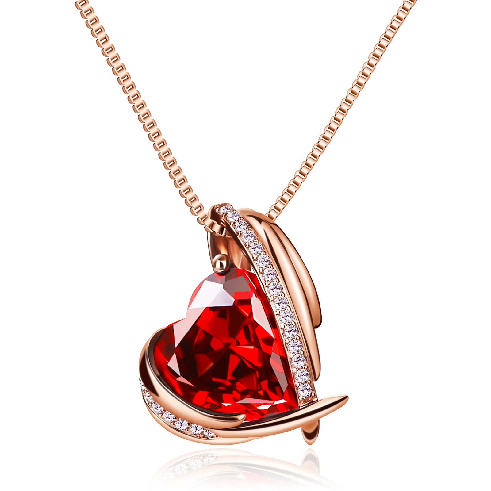 BOSTANTEN Rose Gold Plated Pendant Necklace with Birthstone Love Heart Crystal Jewelry Birthday Gifts for Women Mom Wife Girlfriend, 18"+2" - Image 4