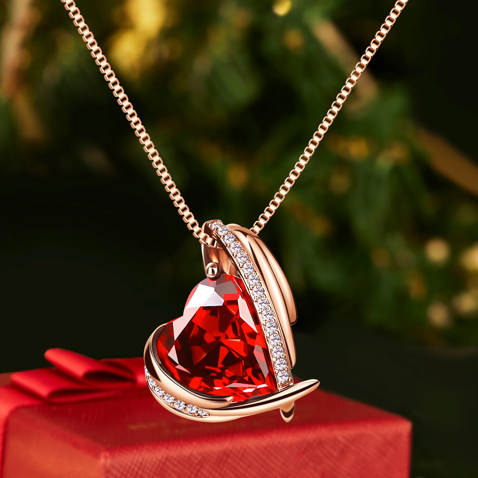 BOSTANTEN Rose Gold Plated Pendant Necklace with Birthstone Love Heart Crystal Jewelry Birthday Gifts for Women Mom Wife Girlfriend, 18"+2" - Image 6