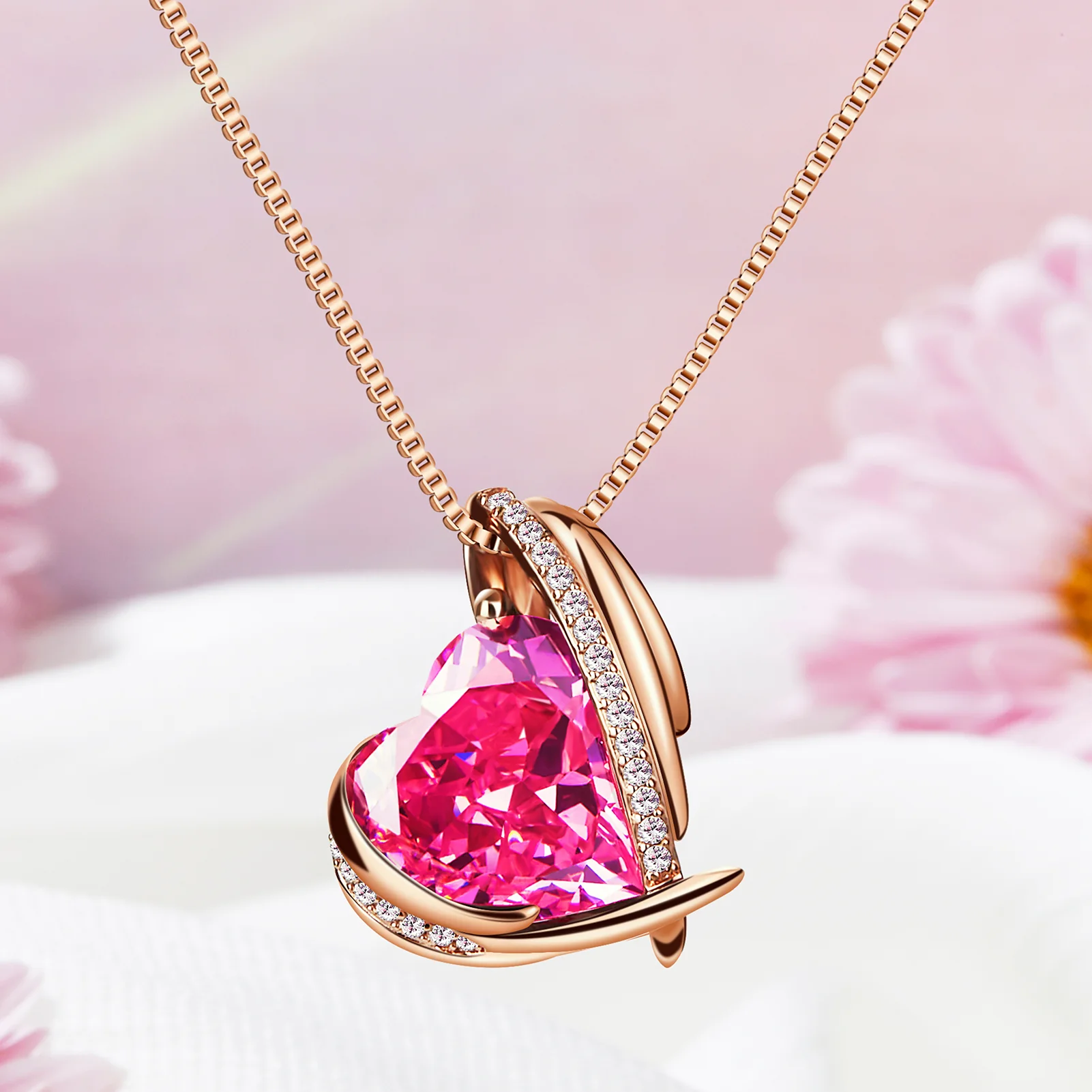 BOSTANTEN Rose Gold Plated Pendant Necklace with Birthstone Love Heart Crystal Jewelry Birthday Gifts for Women Mom Wife Girlfriend, 18"+2" - Image 7