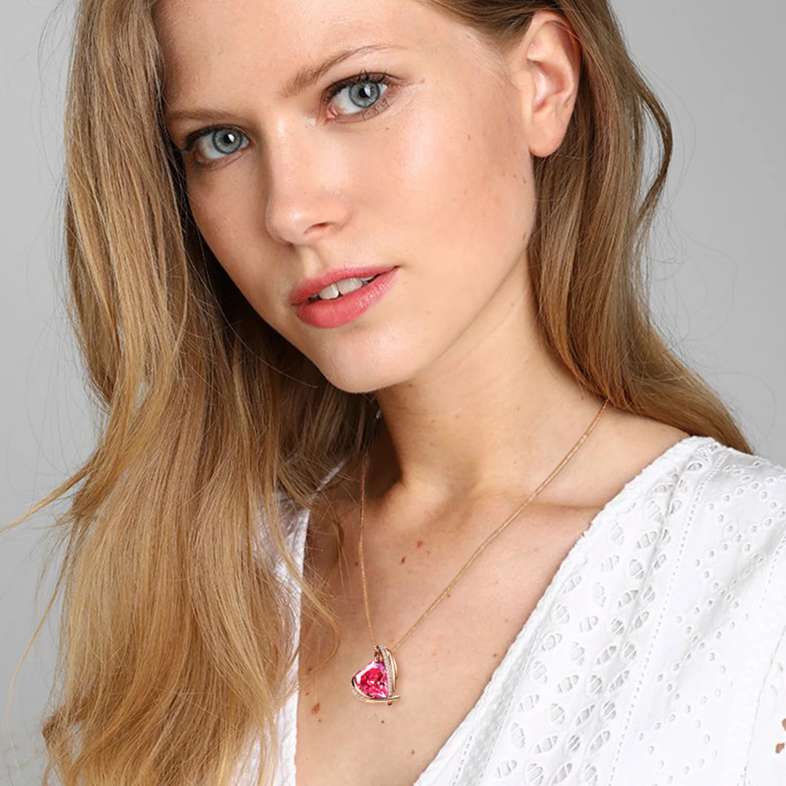 BOSTANTEN Rose Gold Plated Pendant Necklace with Birthstone Love Heart Crystal Jewelry Birthday Gifts for Women Mom Wife Girlfriend, 18"+2" - Image 8