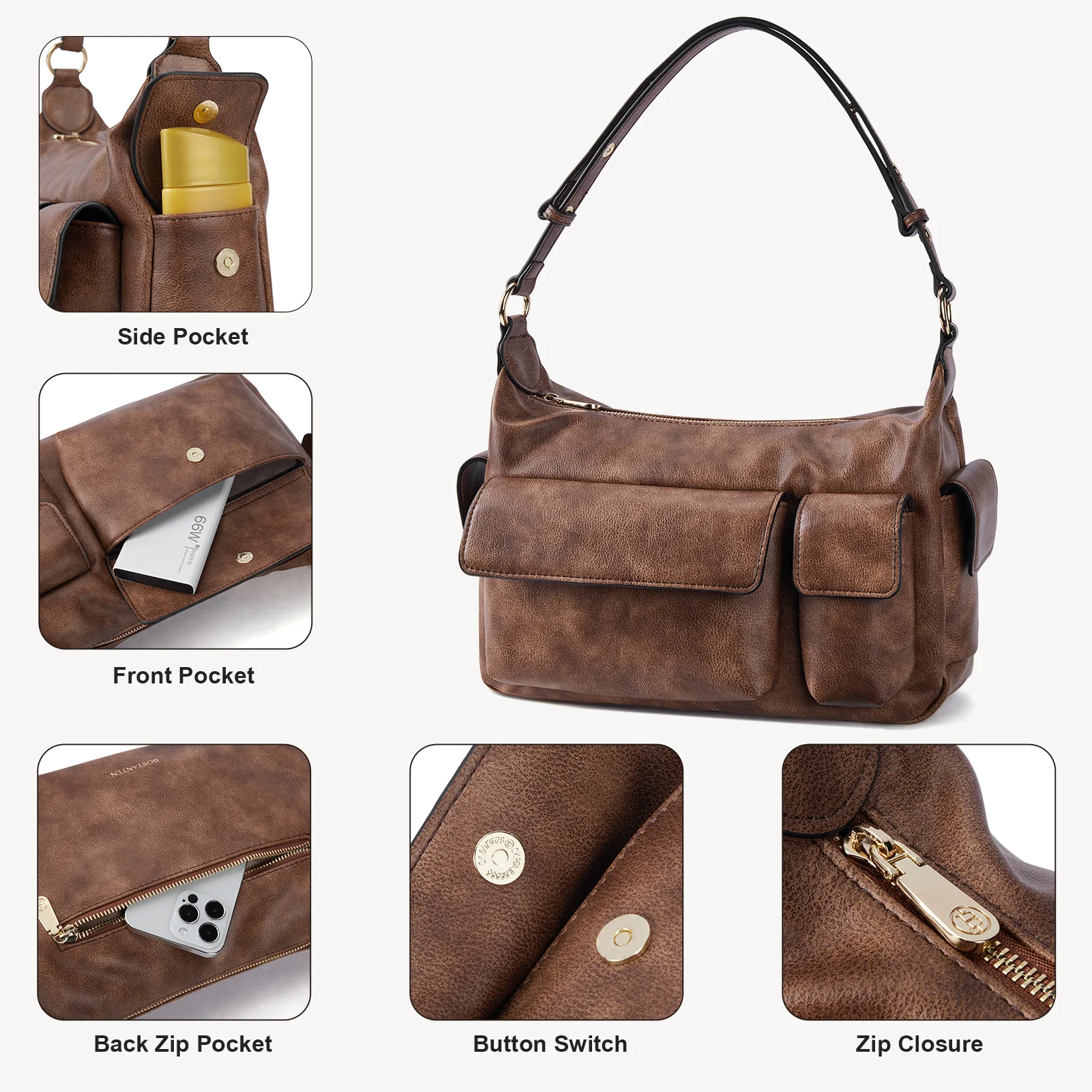 Kweli  Distressed Cargo Pocket Shoulder Bag - Image 5