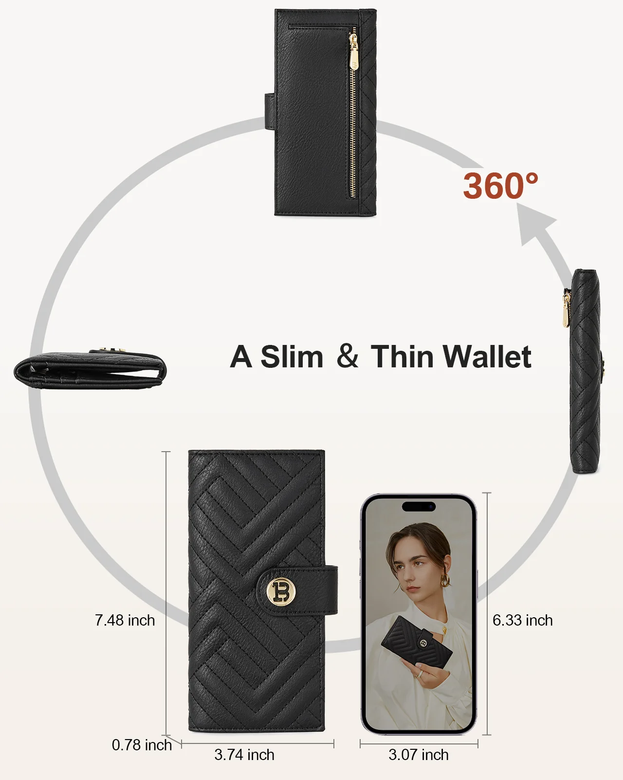 Luna Slim Quilted Leather Bifold Card Wallet - Image 11