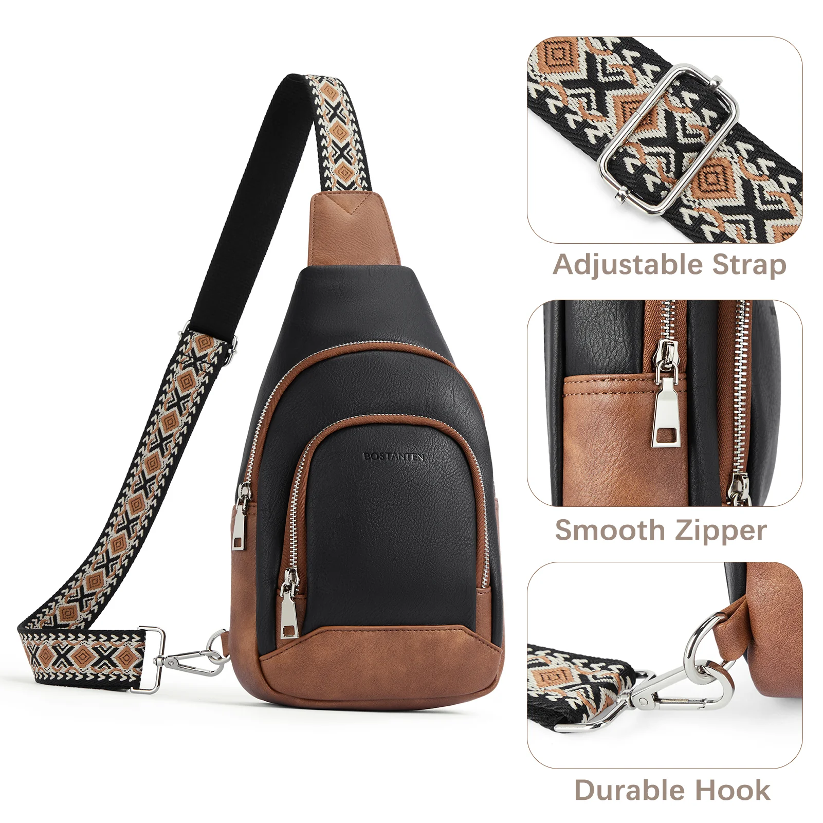 Aurora Embroidered Diamond Print Shoulder Strap Crossbody Bag - Image 16