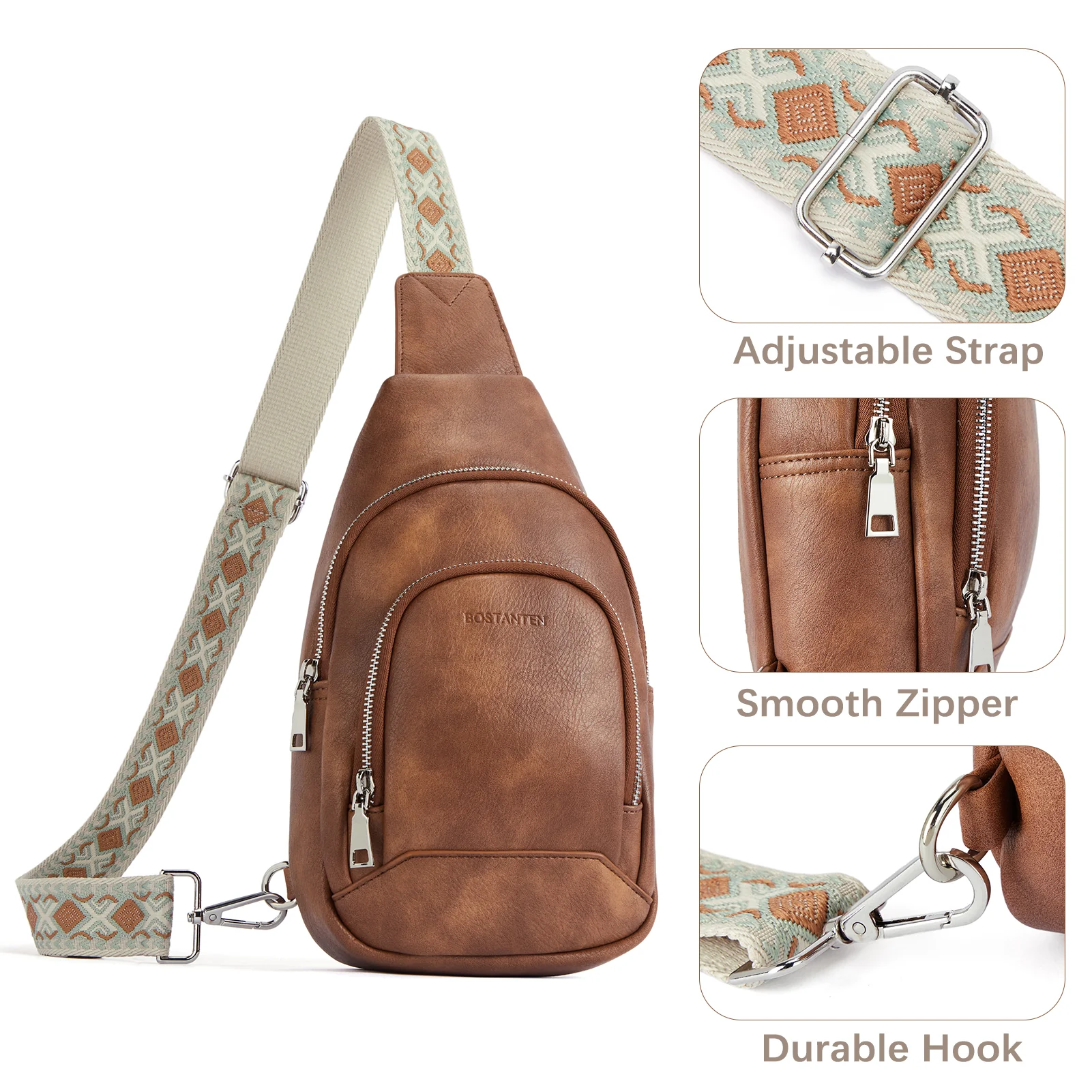 Aurora Embroidered Diamond Print Shoulder Strap Crossbody Bag - Image 22