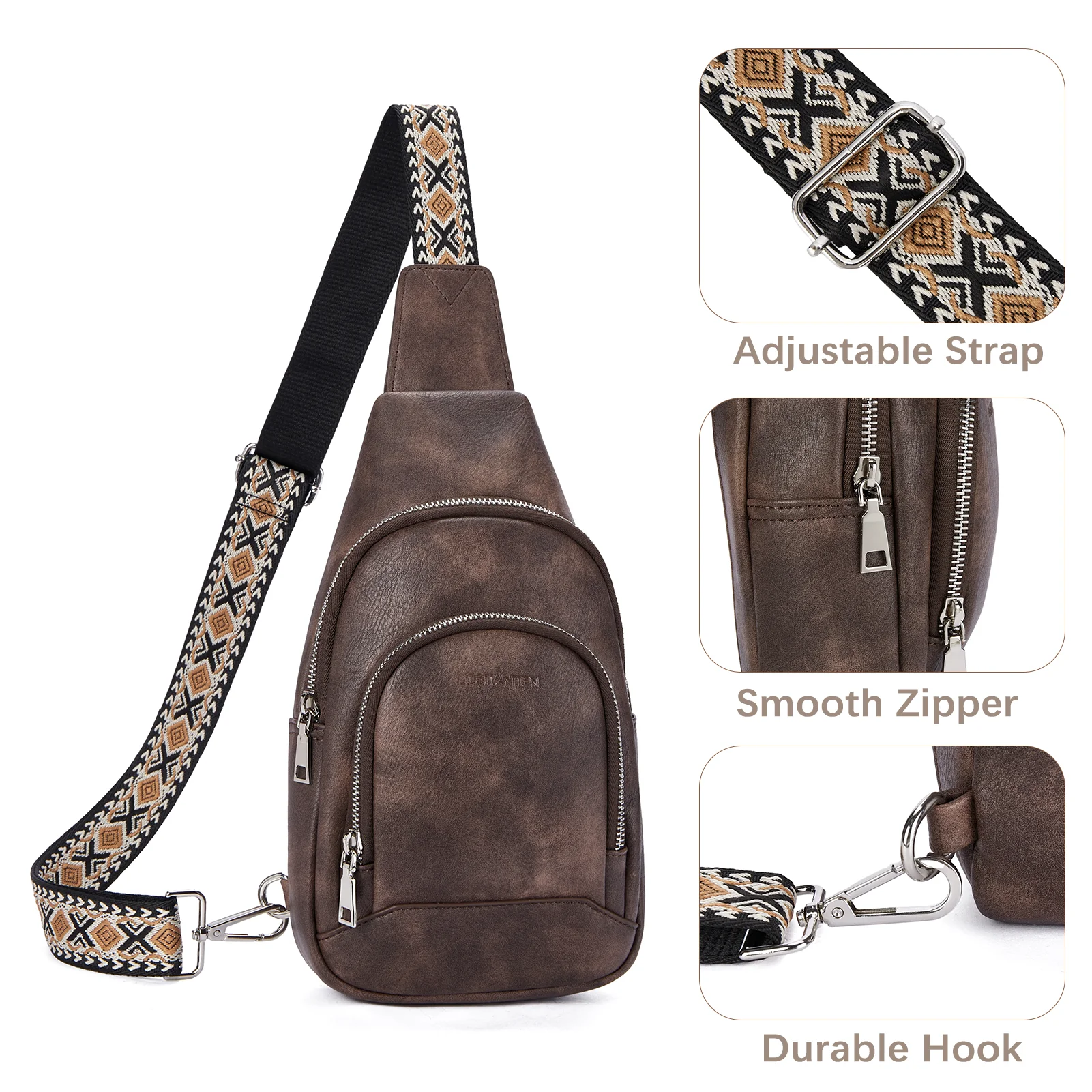 Aurora Embroidered Diamond Print Shoulder Strap Crossbody Bag - Image 36