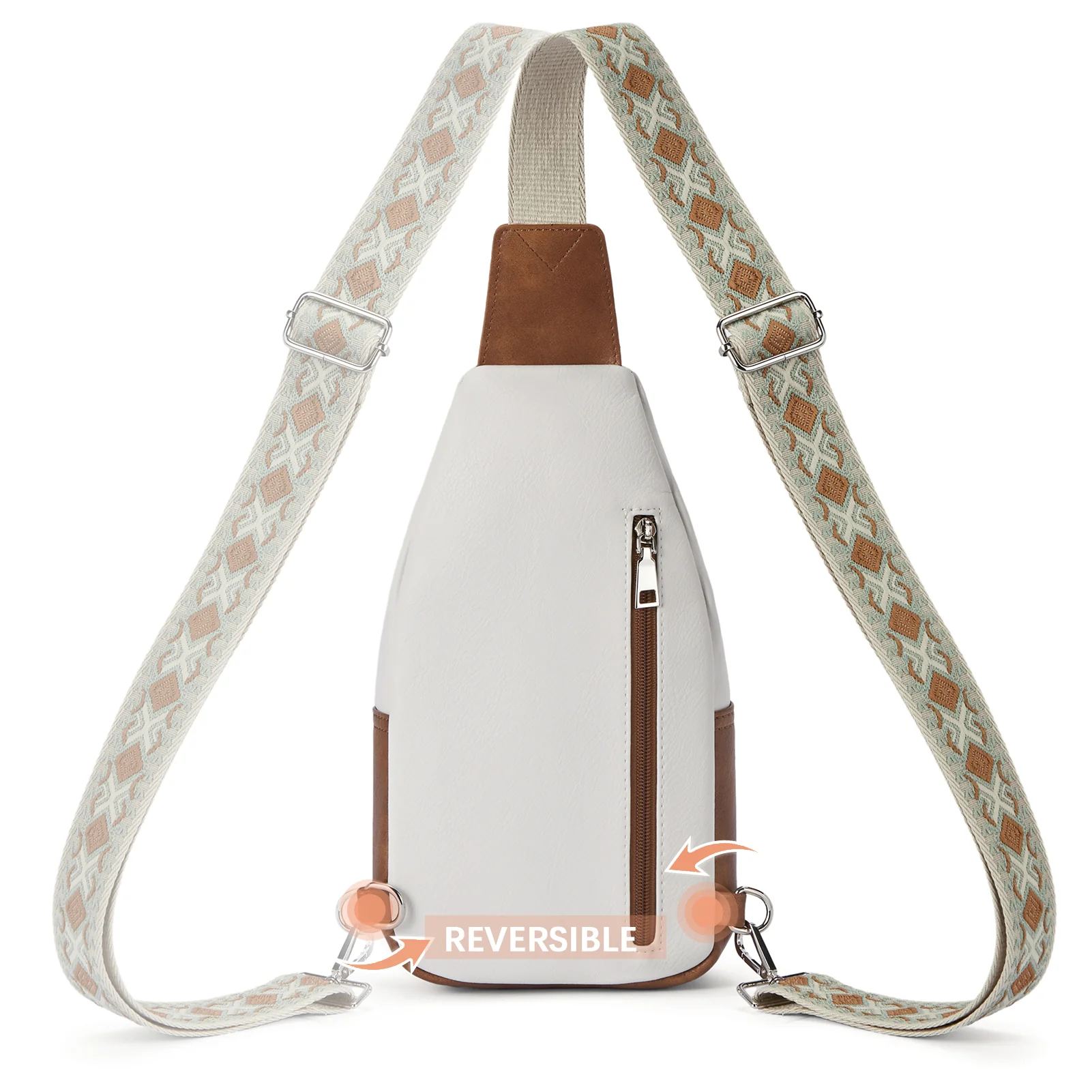 Aurora Embroidered Diamond Print Shoulder Strap Crossbody Bag - Image 5