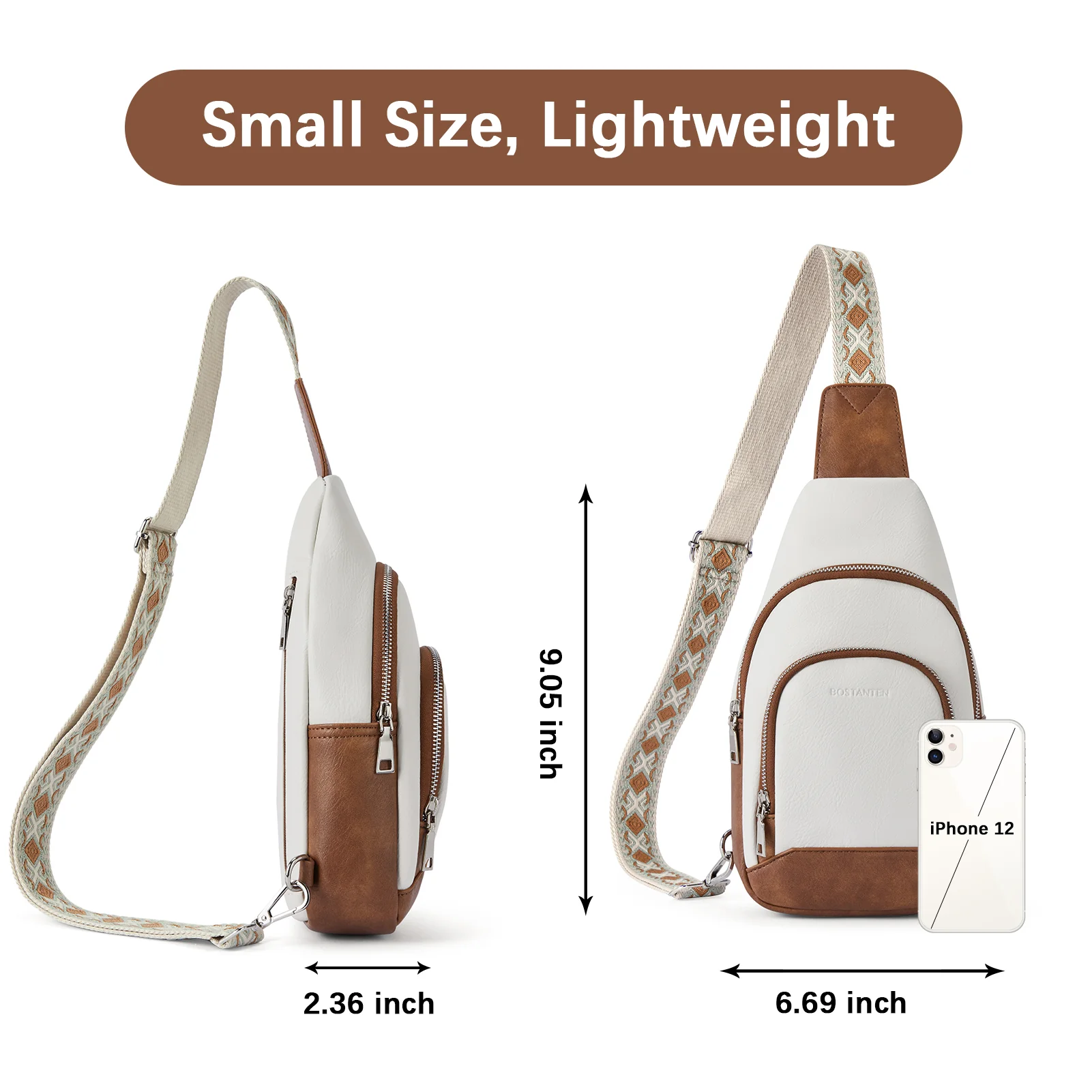 Aurora Embroidered Diamond Print Shoulder Strap Crossbody Bag - Image 6