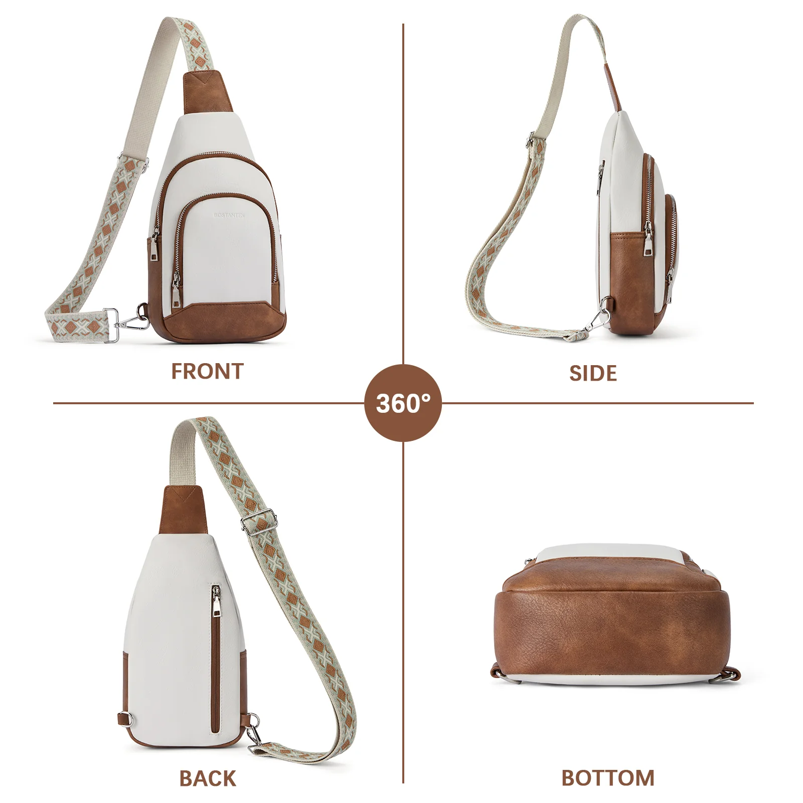 Aurora Embroidered Diamond Print Shoulder Strap Crossbody Bag - Image 7
