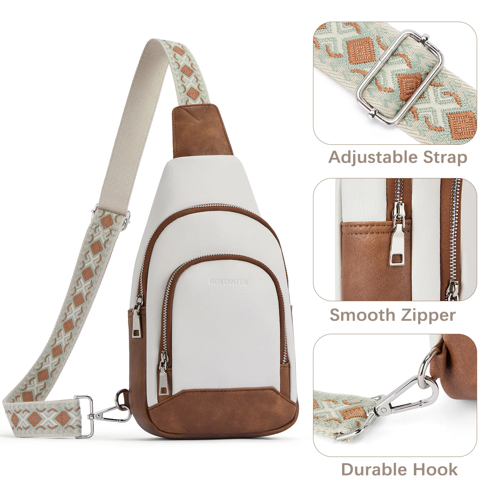 Aurora Embroidered Diamond Print Shoulder Strap Crossbody Bag - Image 8