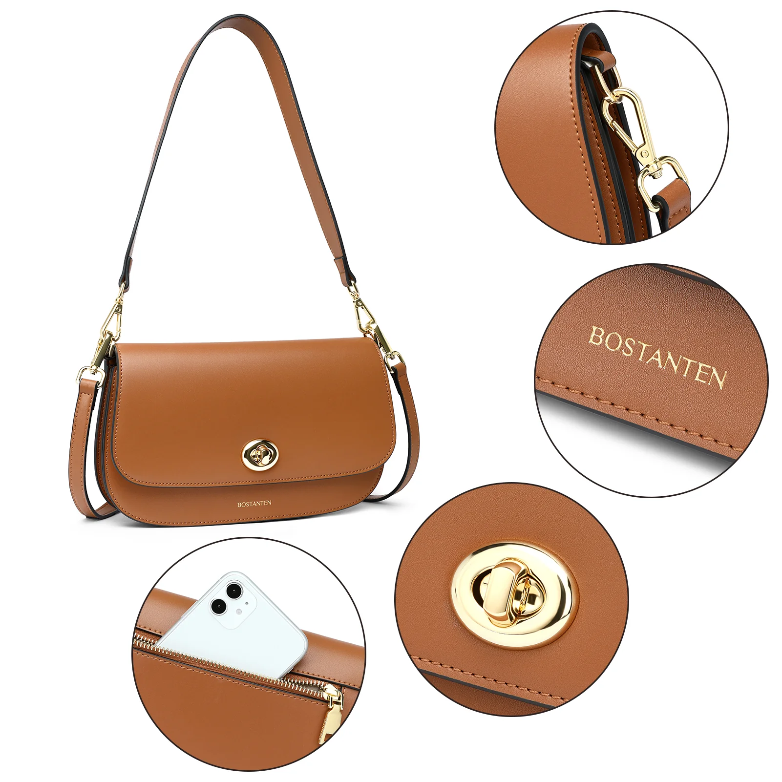BOSTANTEN Small Crossbody Bag for Women Leather Top-handle Handbag Designer Shouldr Purse - Image 16