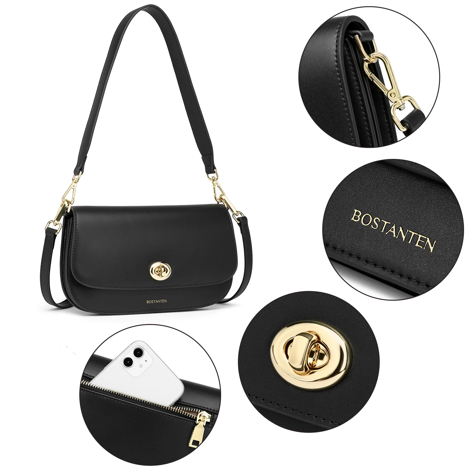 BOSTANTEN Small Crossbody Bag for Women Leather Top-handle Handbag Designer Shouldr Purse - Image 7