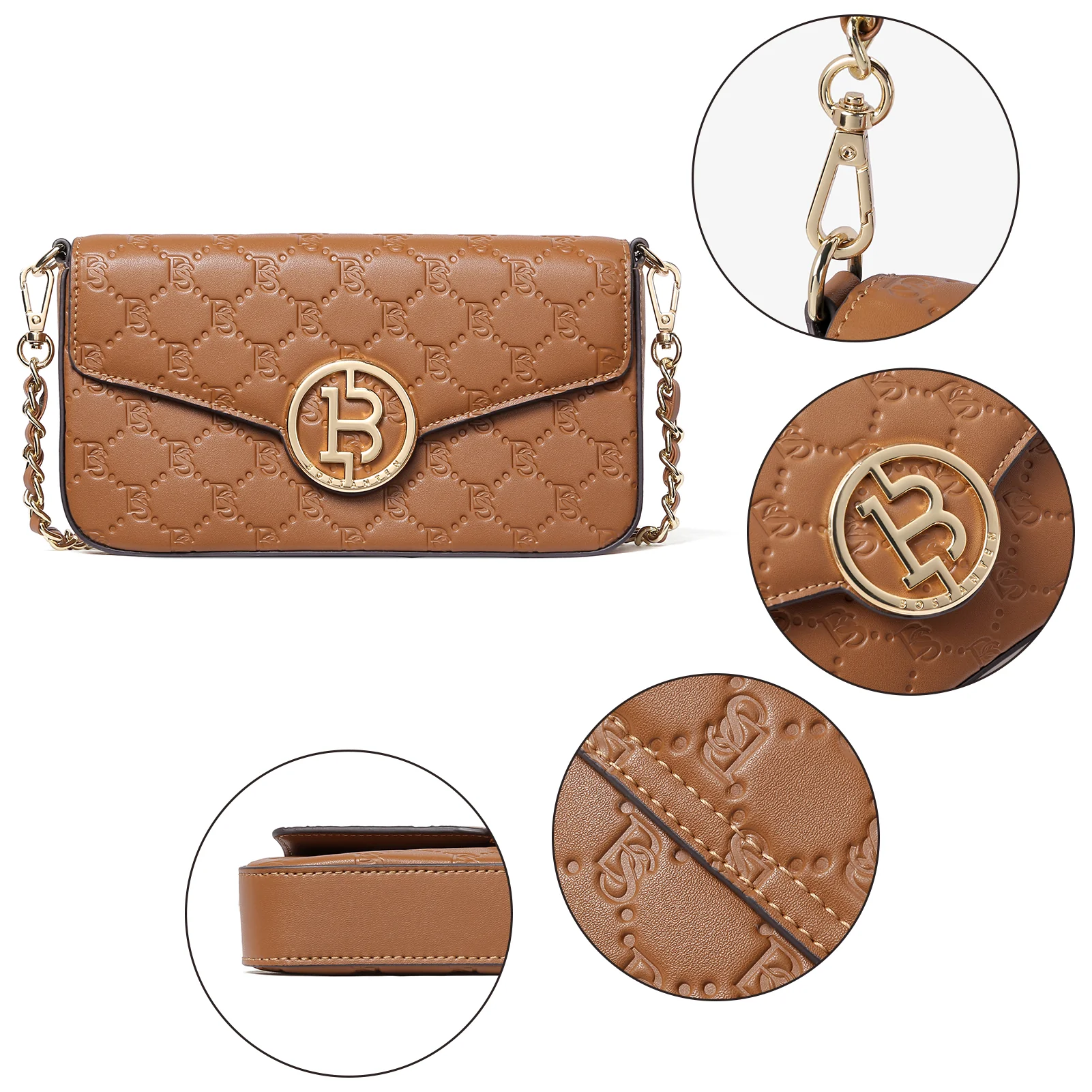 BOSTANTEN Small Crossbody Bags for Women Quilted Leather Designer Shoulder Bag with Chain Strap - Image 9