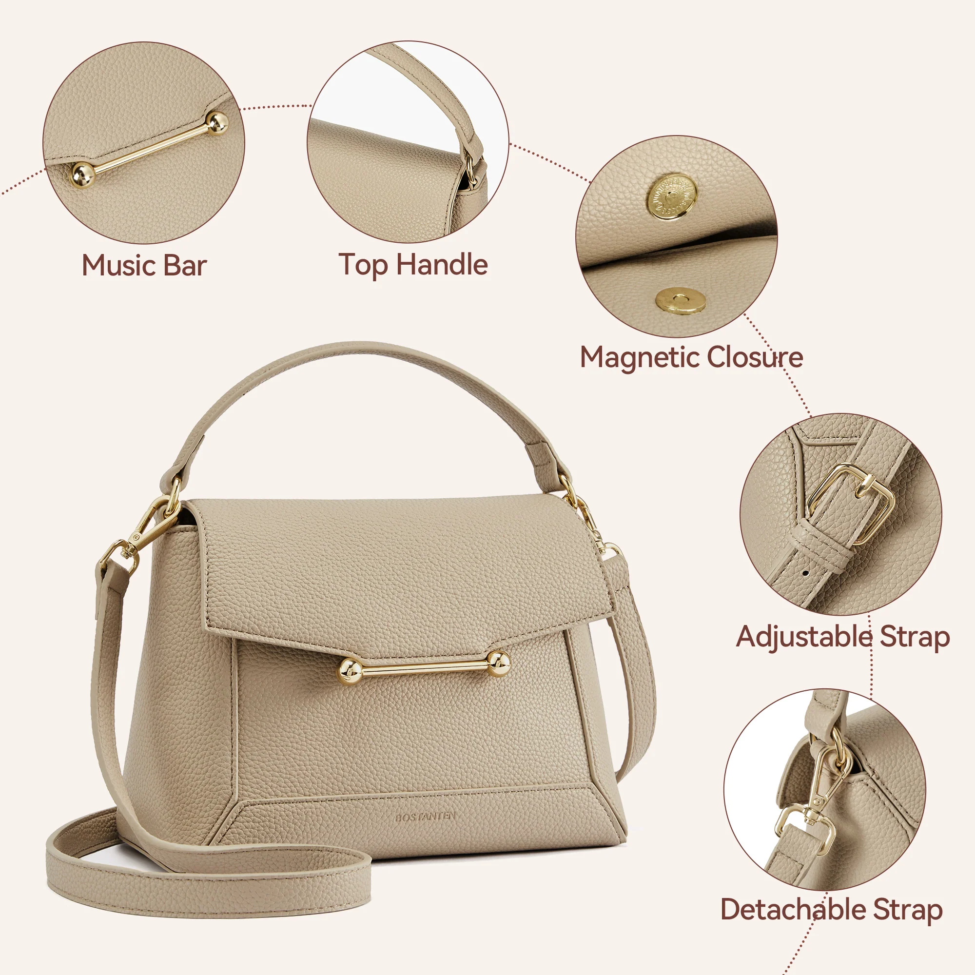 Nevin Small Top Handle Leather Crossbody Satchel with Flap - Image 10
