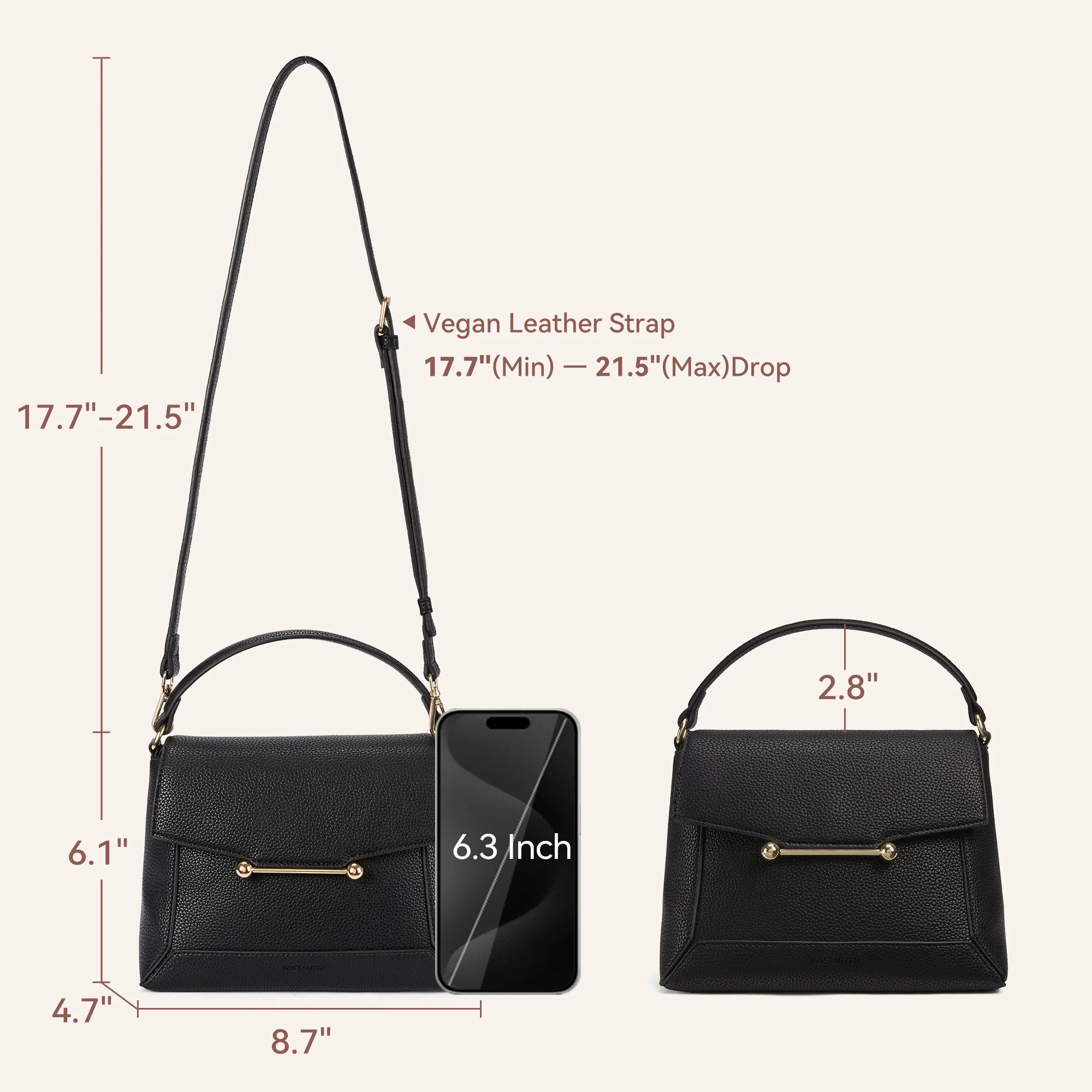 Nevin Small Top Handle Leather Crossbody Satchel with Flap - Image 16