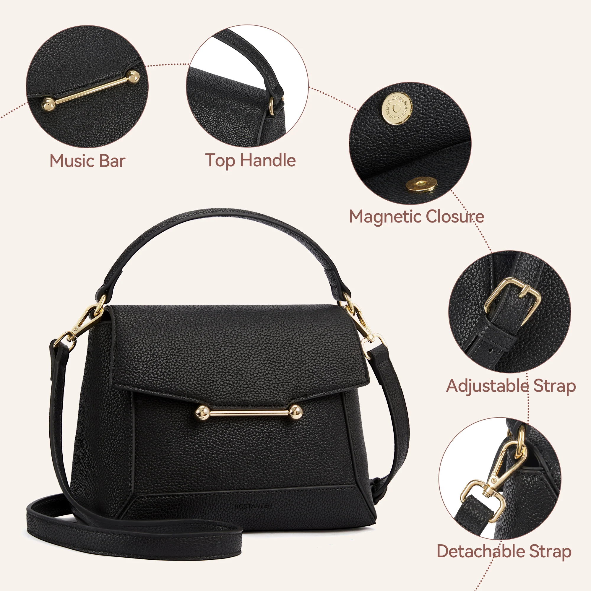 Nevin Small Top Handle Leather Crossbody Satchel with Flap - Image 17