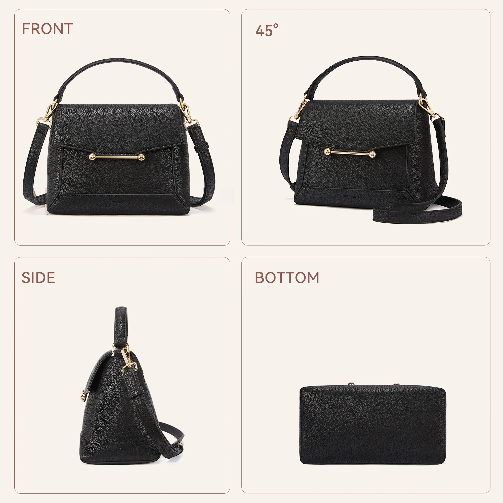 Nevin Small Top Handle Leather Crossbody Satchel with Flap - Image 19