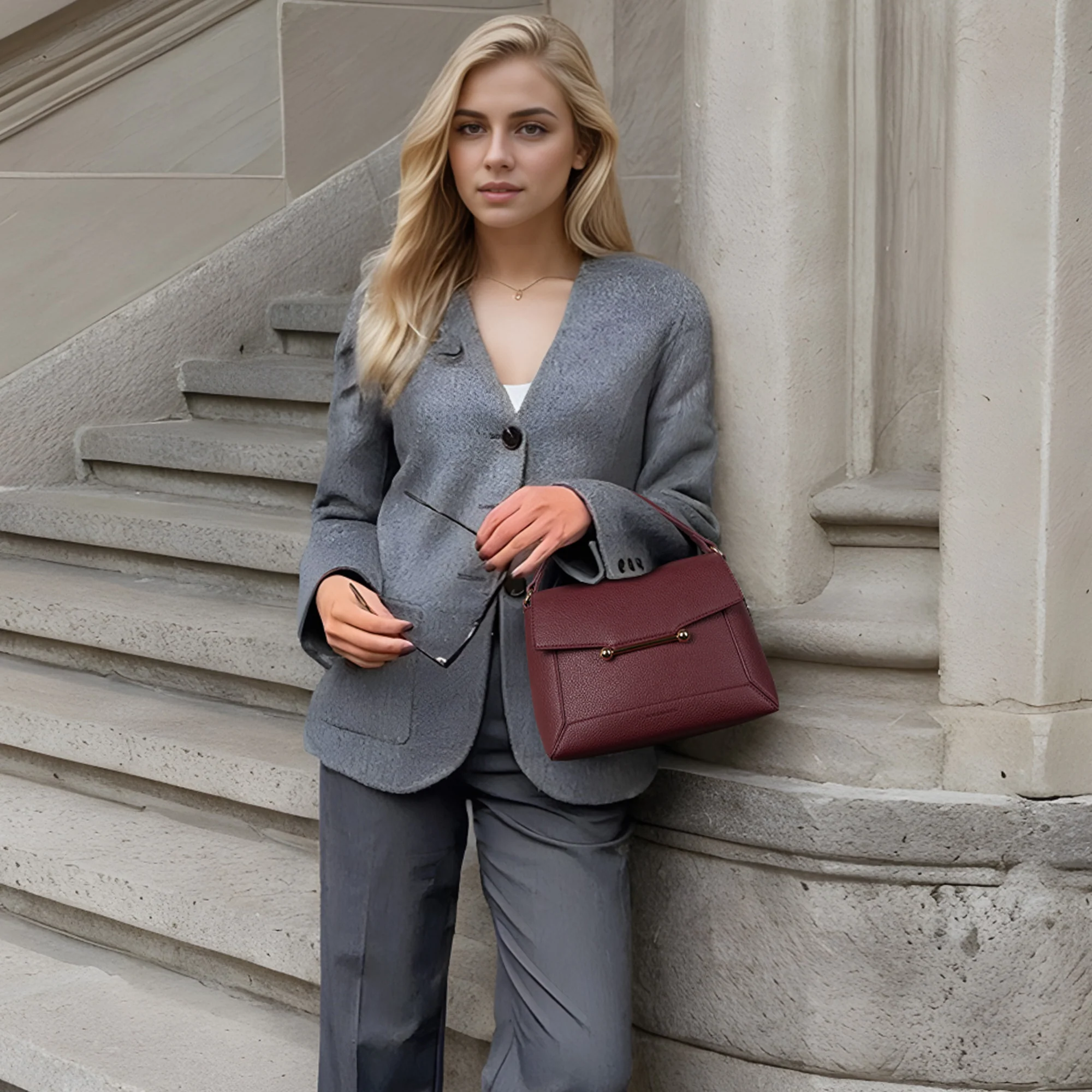 Nevin Small Top Handle Leather Crossbody Satchel with Flap - Image 2