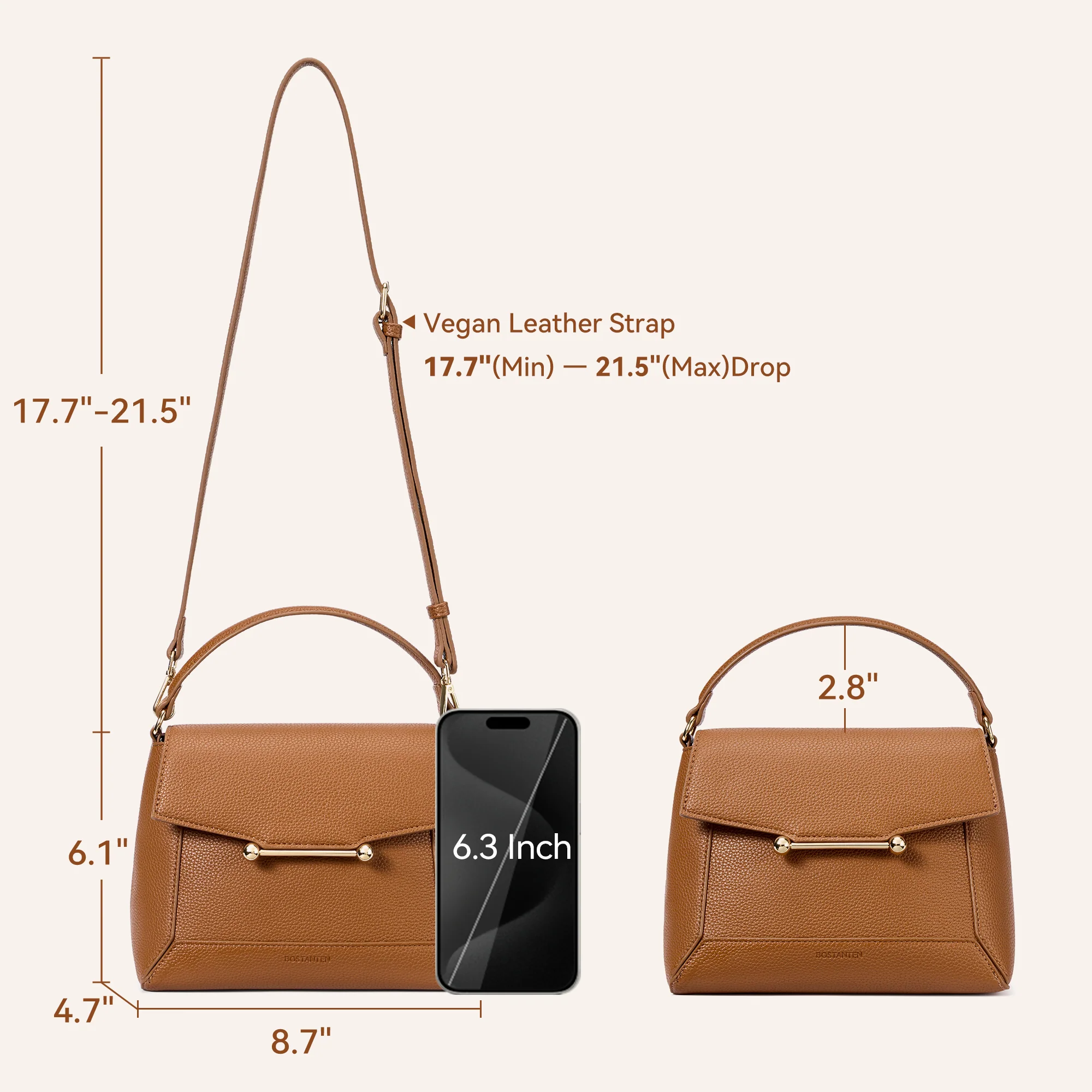 Nevin Small Top Handle Leather Crossbody Satchel with Flap - Image 21