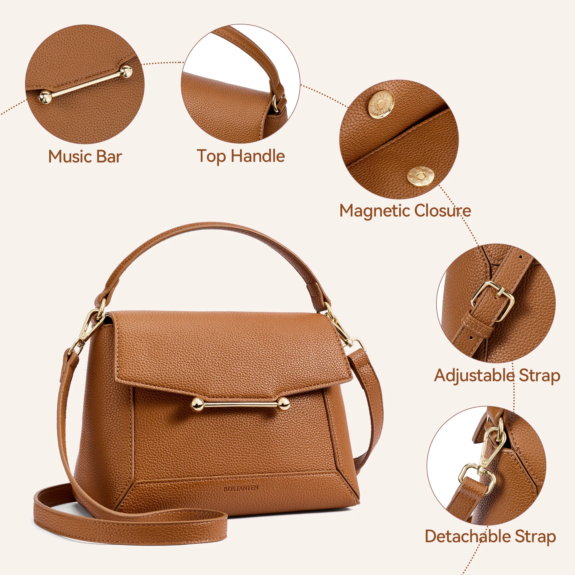 Nevin Small Top Handle Leather Crossbody Satchel with Flap - Image 22