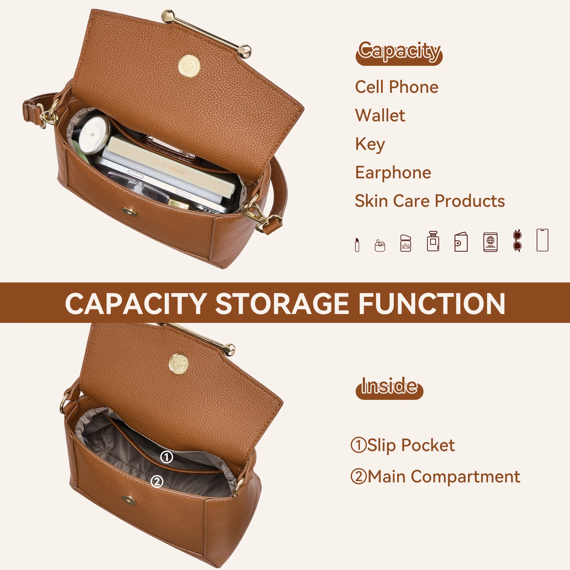 Nevin Small Top Handle Leather Crossbody Satchel with Flap - Image 23