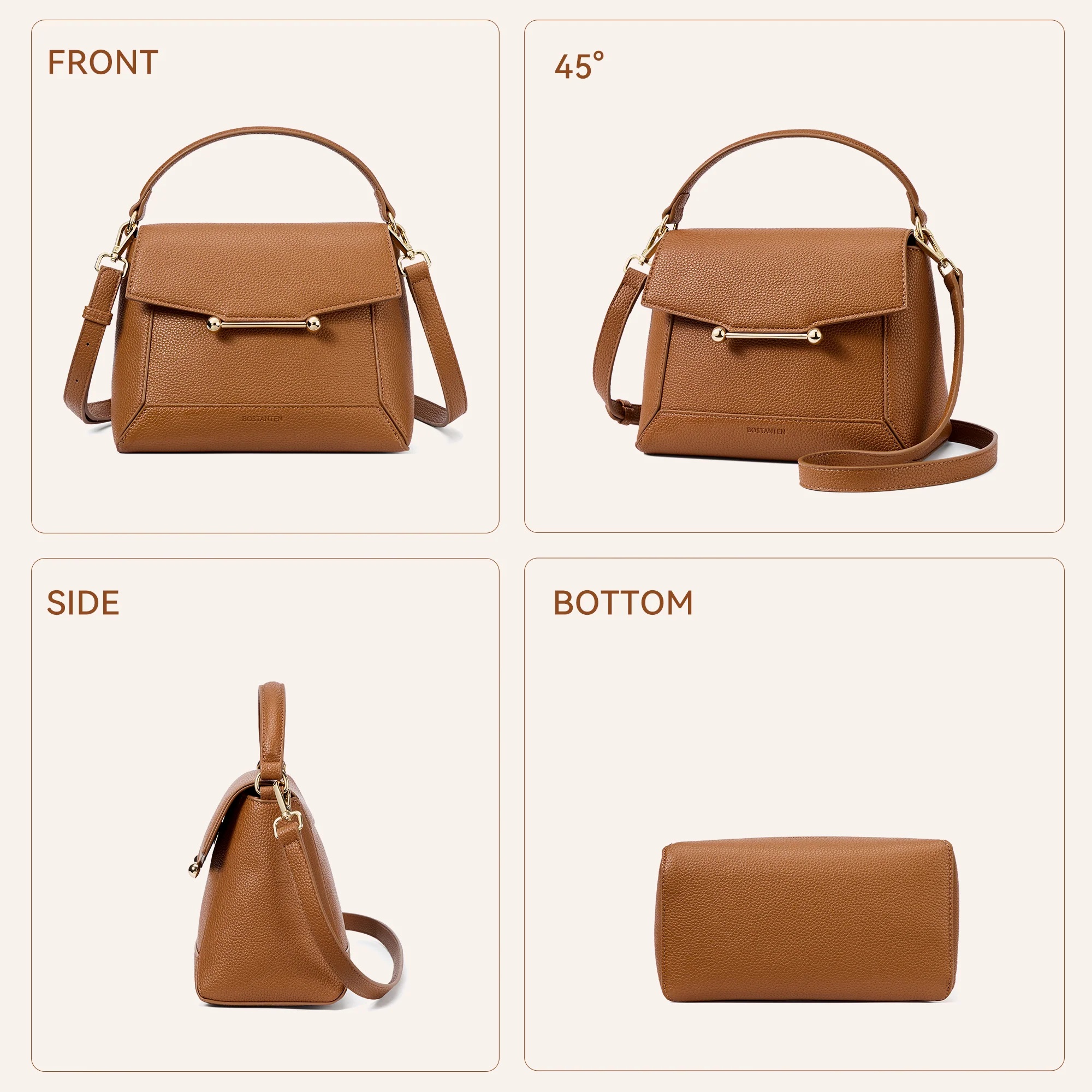 Nevin Small Top Handle Leather Crossbody Satchel with Flap - Image 24