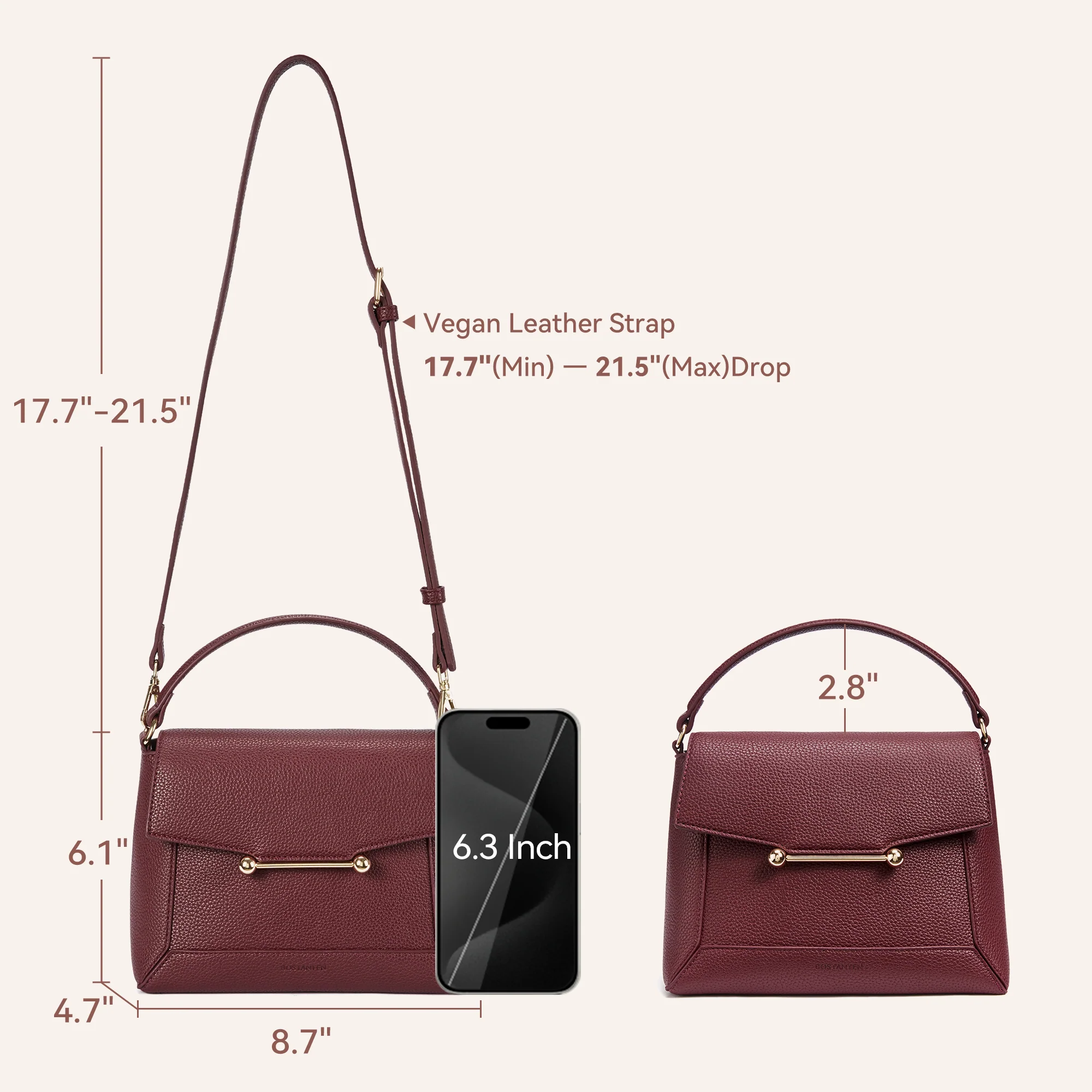 Nevin Small Top Handle Leather Crossbody Satchel with Flap - Image 3