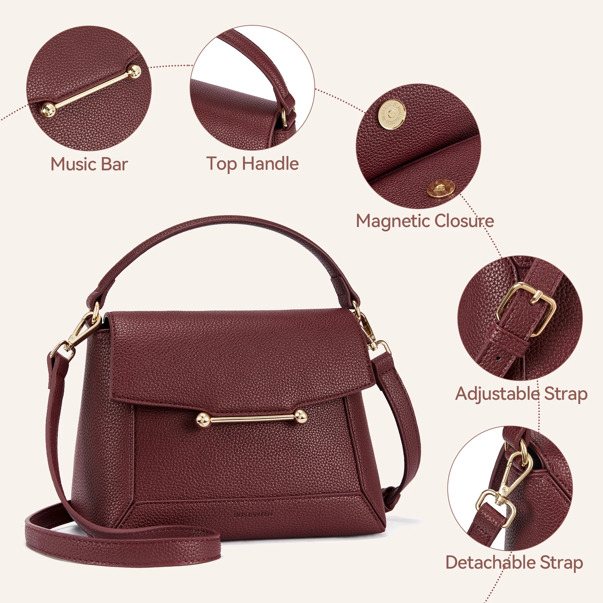 Nevin Small Top Handle Leather Crossbody Satchel with Flap - Image 4