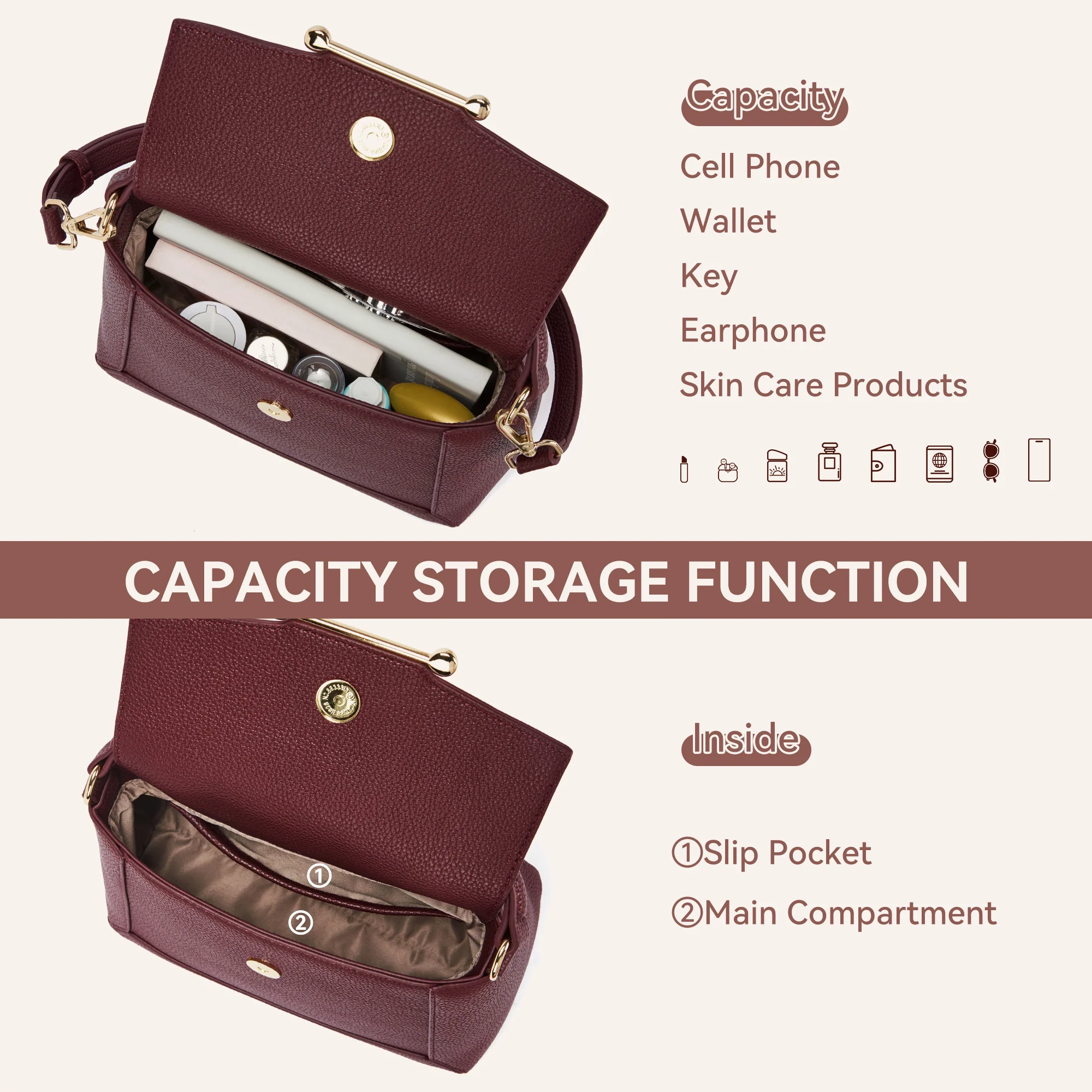 Nevin Small Top Handle Leather Crossbody Satchel with Flap - Image 5