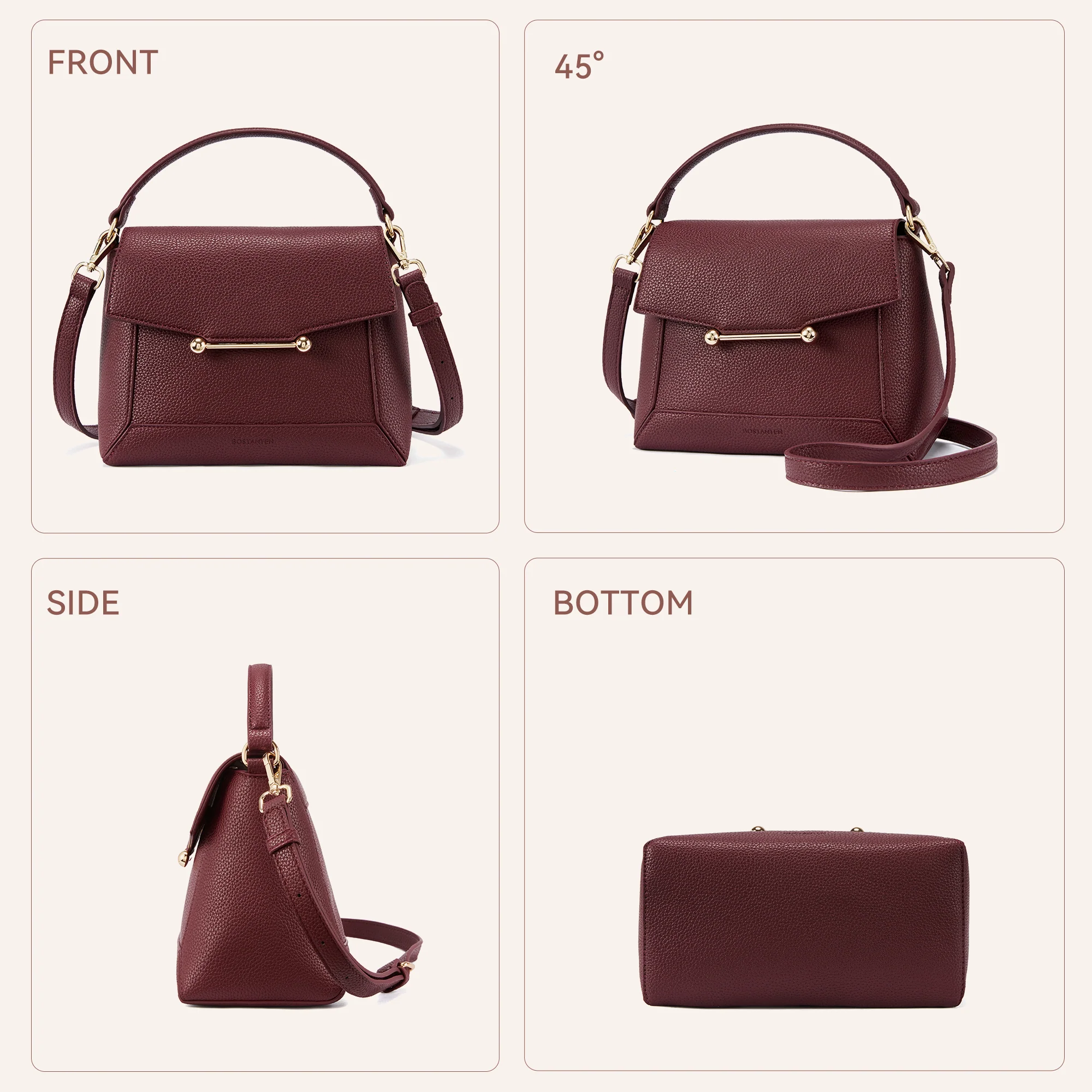 Nevin Small Top Handle Leather Crossbody Satchel with Flap - Image 6
