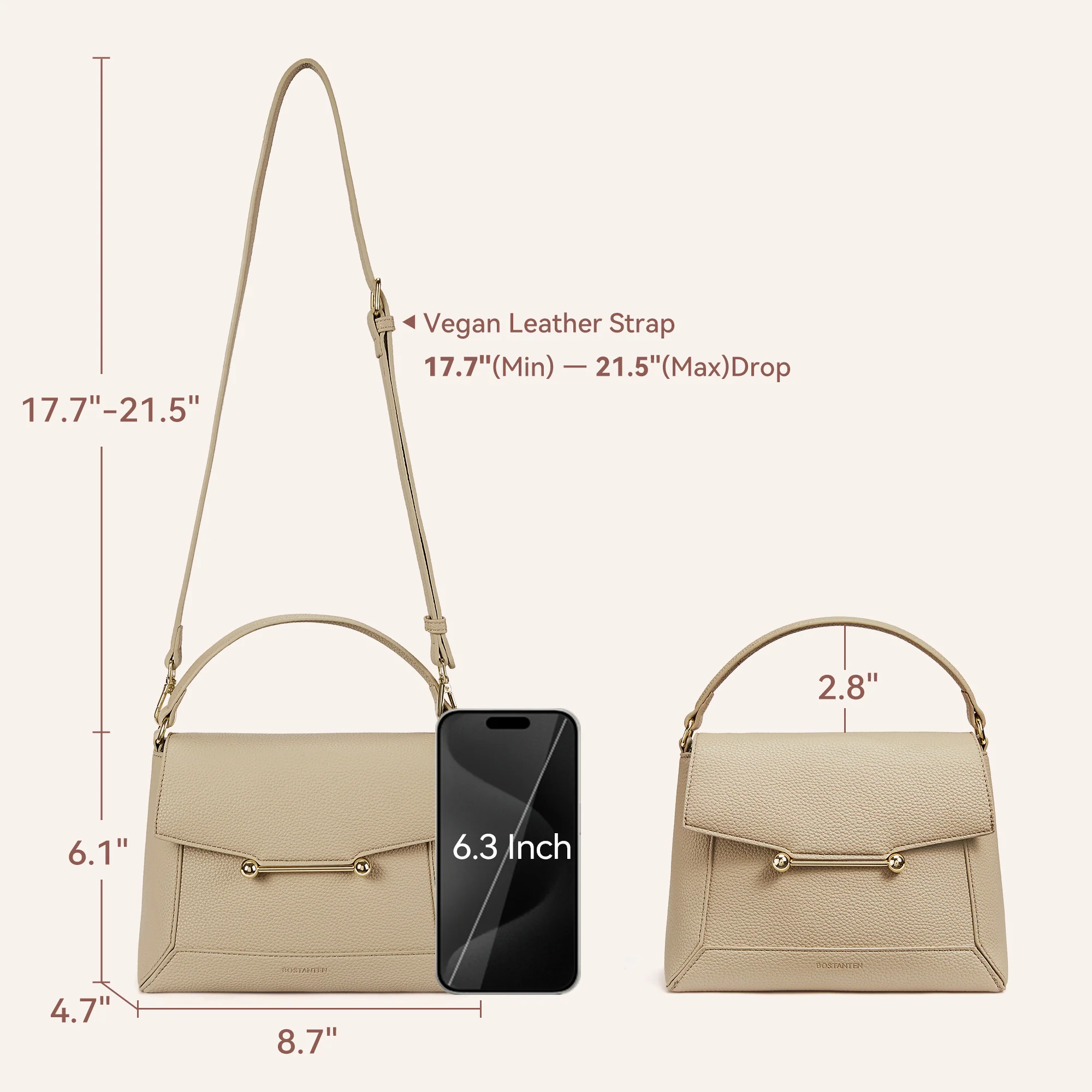 Nevin Small Top Handle Leather Crossbody Satchel with Flap - Image 9