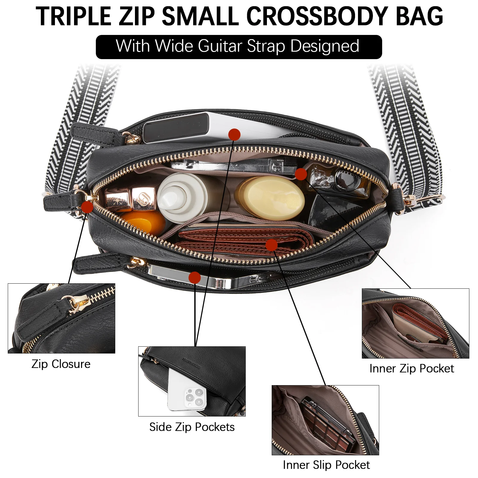 Nola Keep Your Essentials Organized with a Triple Zip Cell Phone Leather Handbag - Image 14