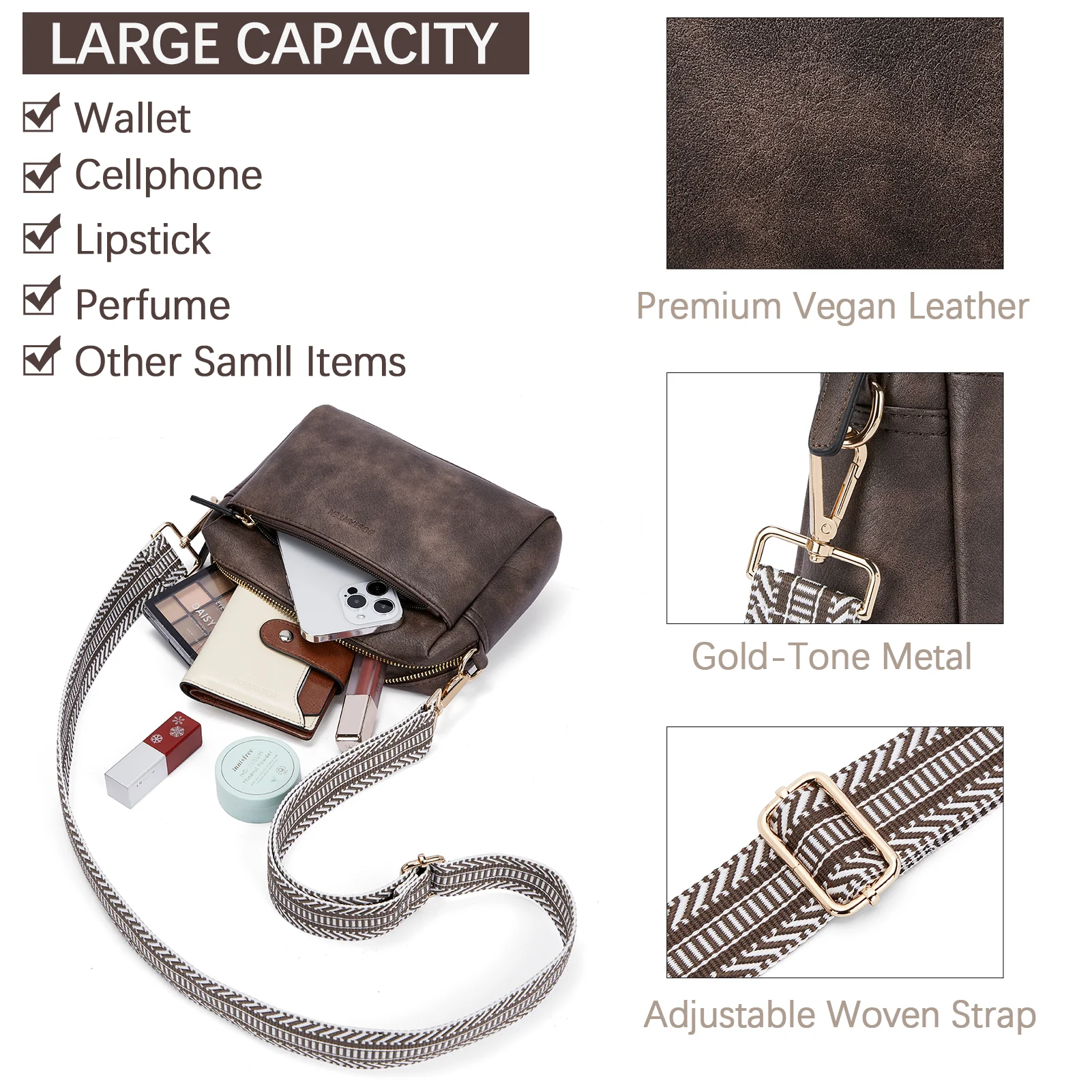 Nola Keep Your Essentials Organized with a Triple Zip Cell Phone Leather Handbag - Image 24