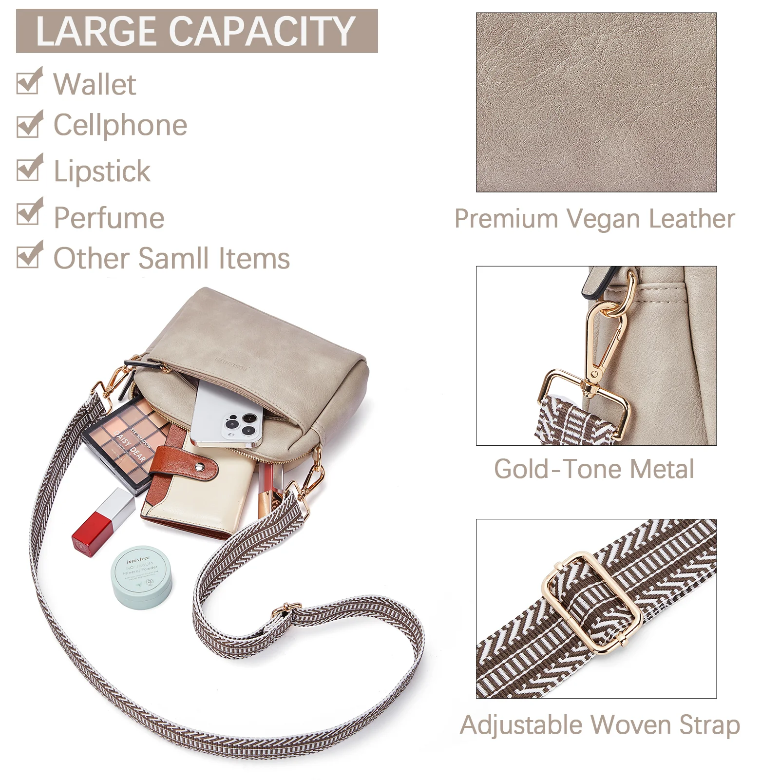 Nola Keep Your Essentials Organized with a Triple Zip Cell Phone Leather Handbag - Image 33
