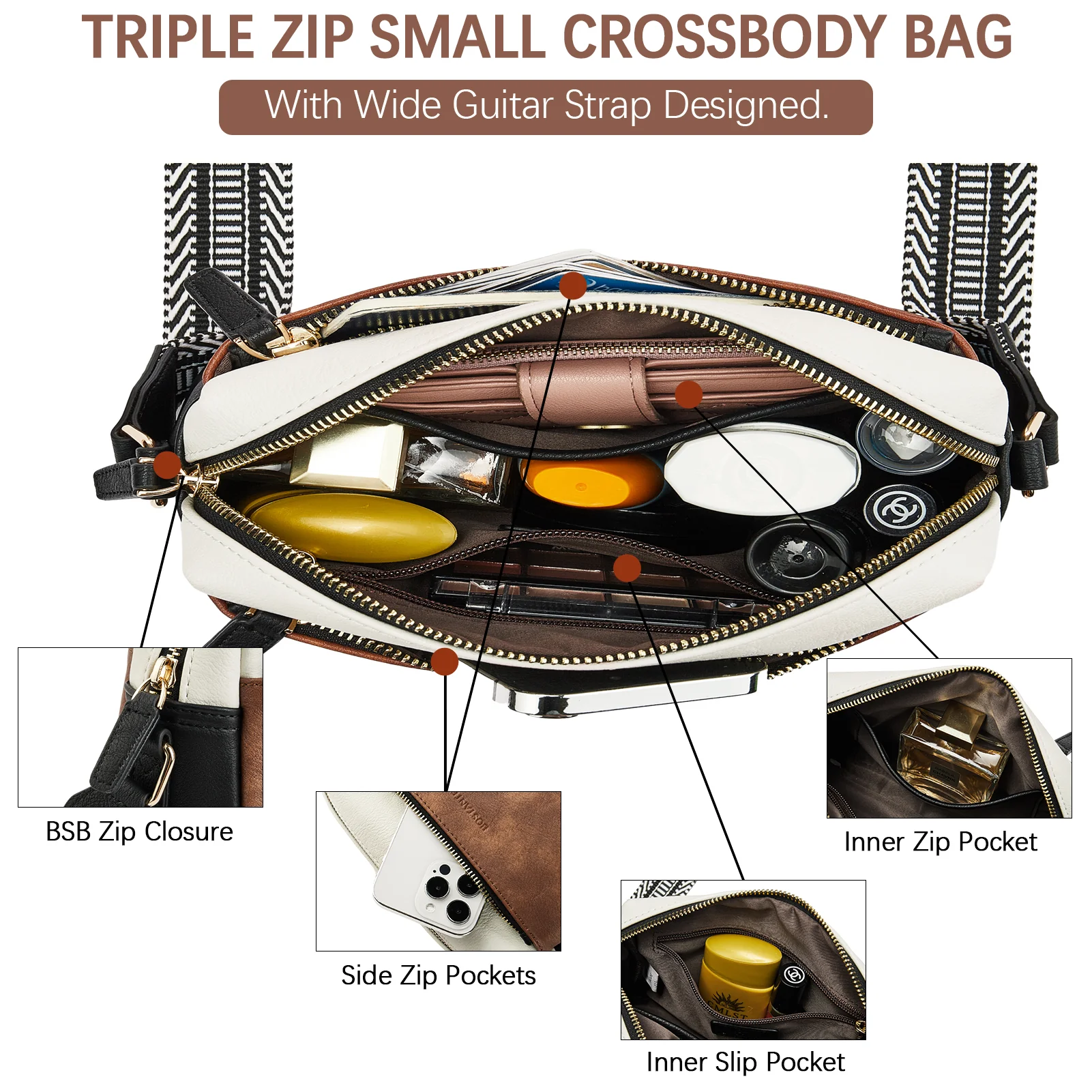Nola Keep Your Essentials Organized with a Triple Zip Cell Phone Leather Handbag - Image 48