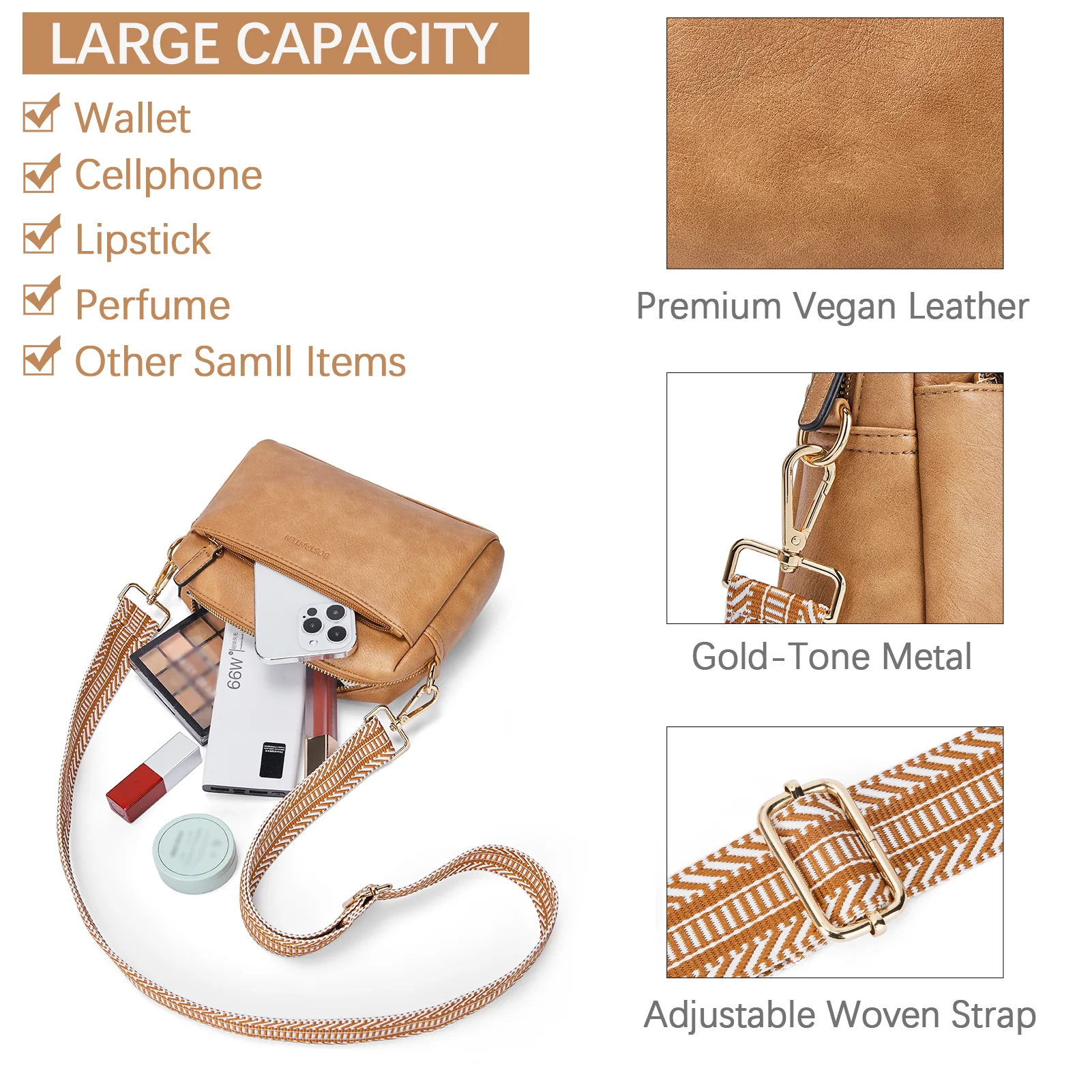 Nola Keep Your Essentials Organized with a Triple Zip Cell Phone Leather Handbag - Image 58