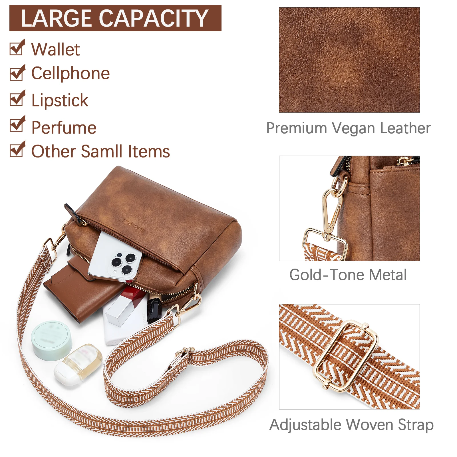 Nola Keep Your Essentials Organized with a Triple Zip Cell Phone Leather Handbag - Image 6
