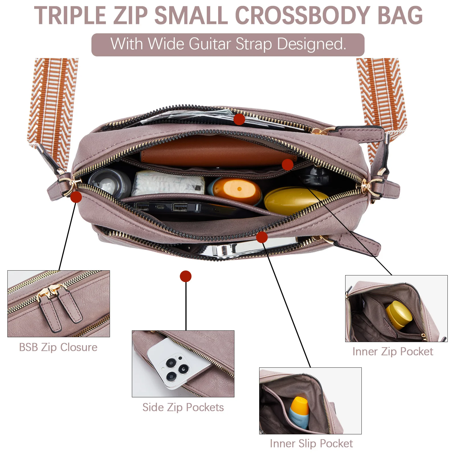Nola Keep Your Essentials Organized with a Triple Zip Cell Phone Leather Handbag - Image 92