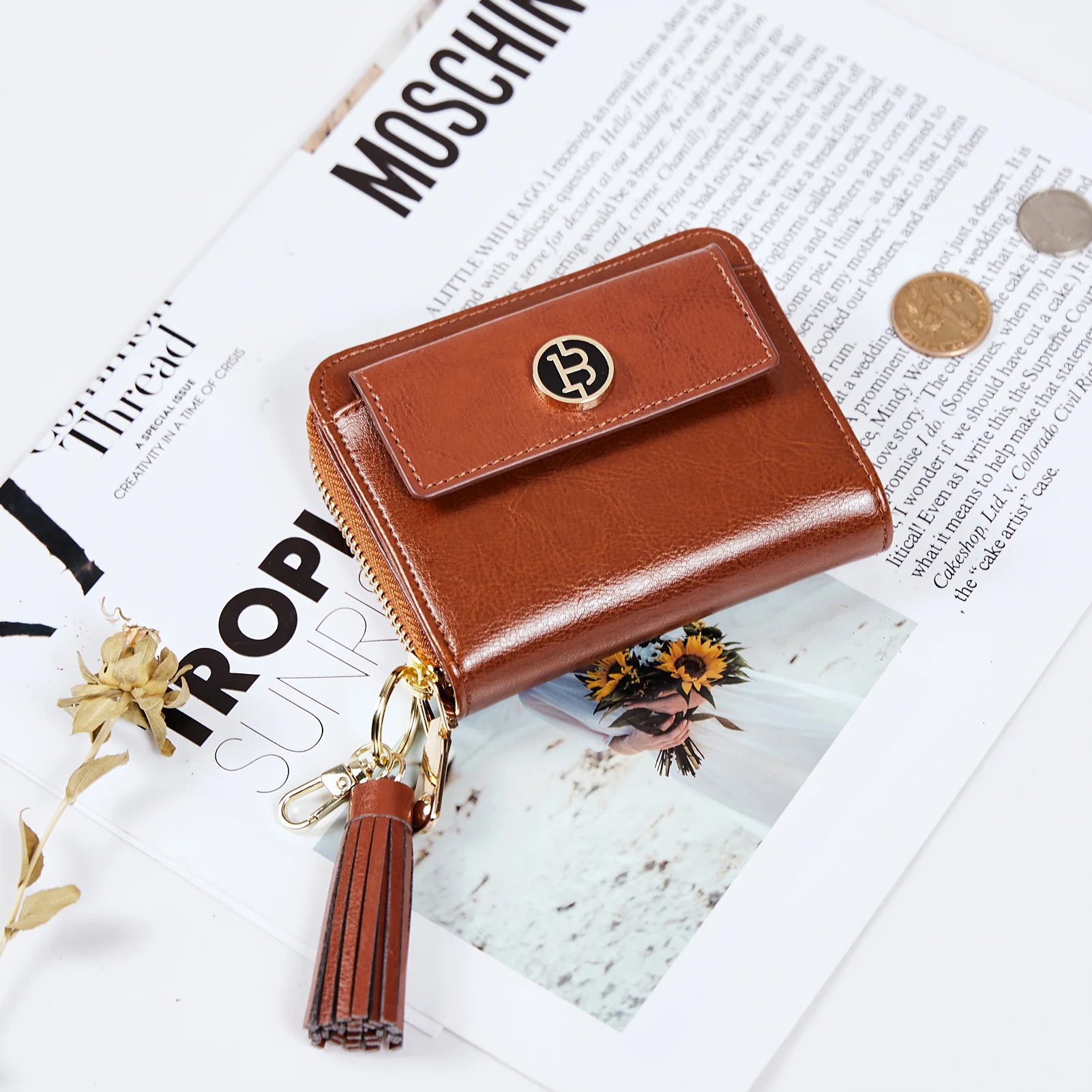 Lomy Small Coin & Card Purse With Tassel — Cowhide - Image 16