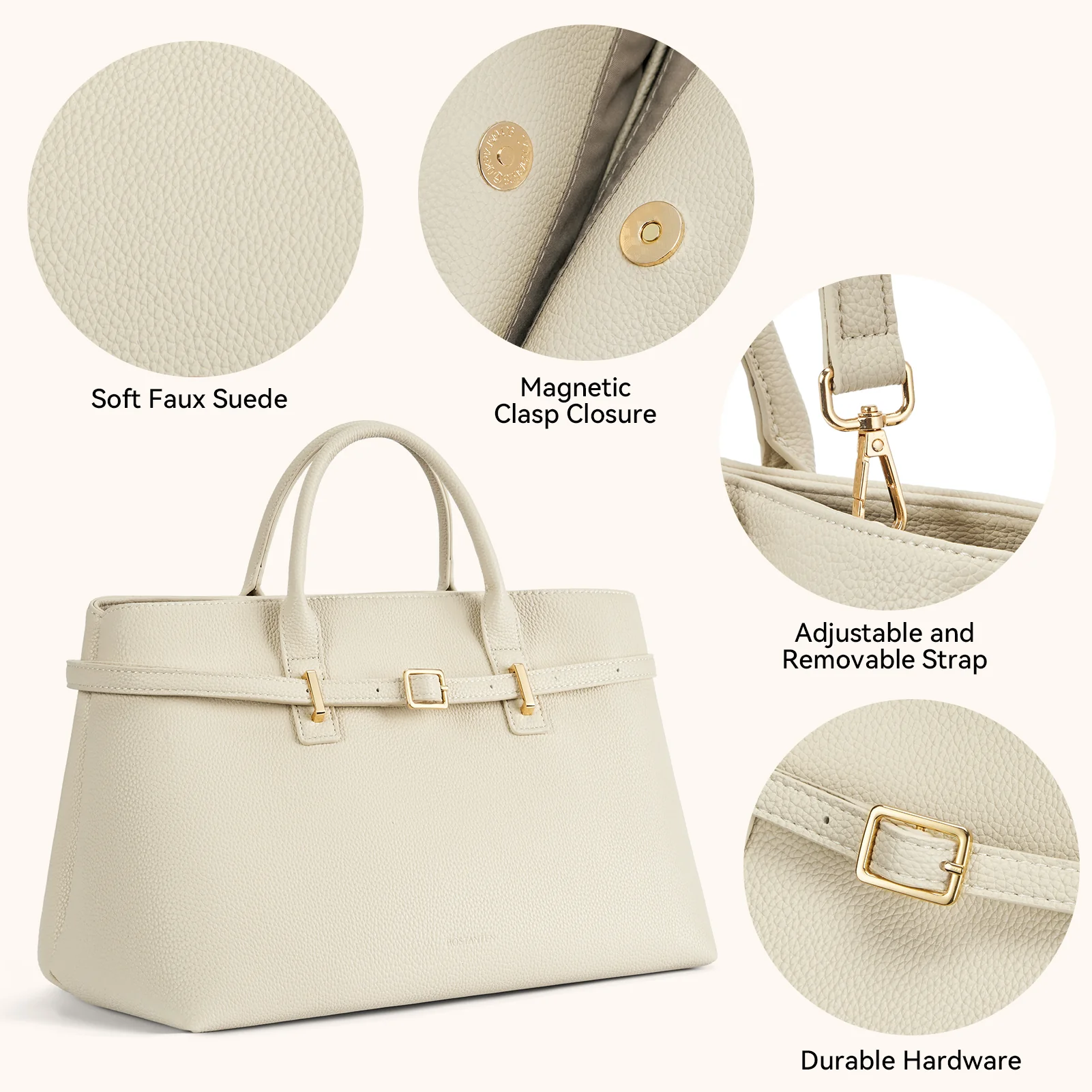 Claire Elegant Suede Top Handle Tote Handbag — DIY-able Outer Belt - Image 12