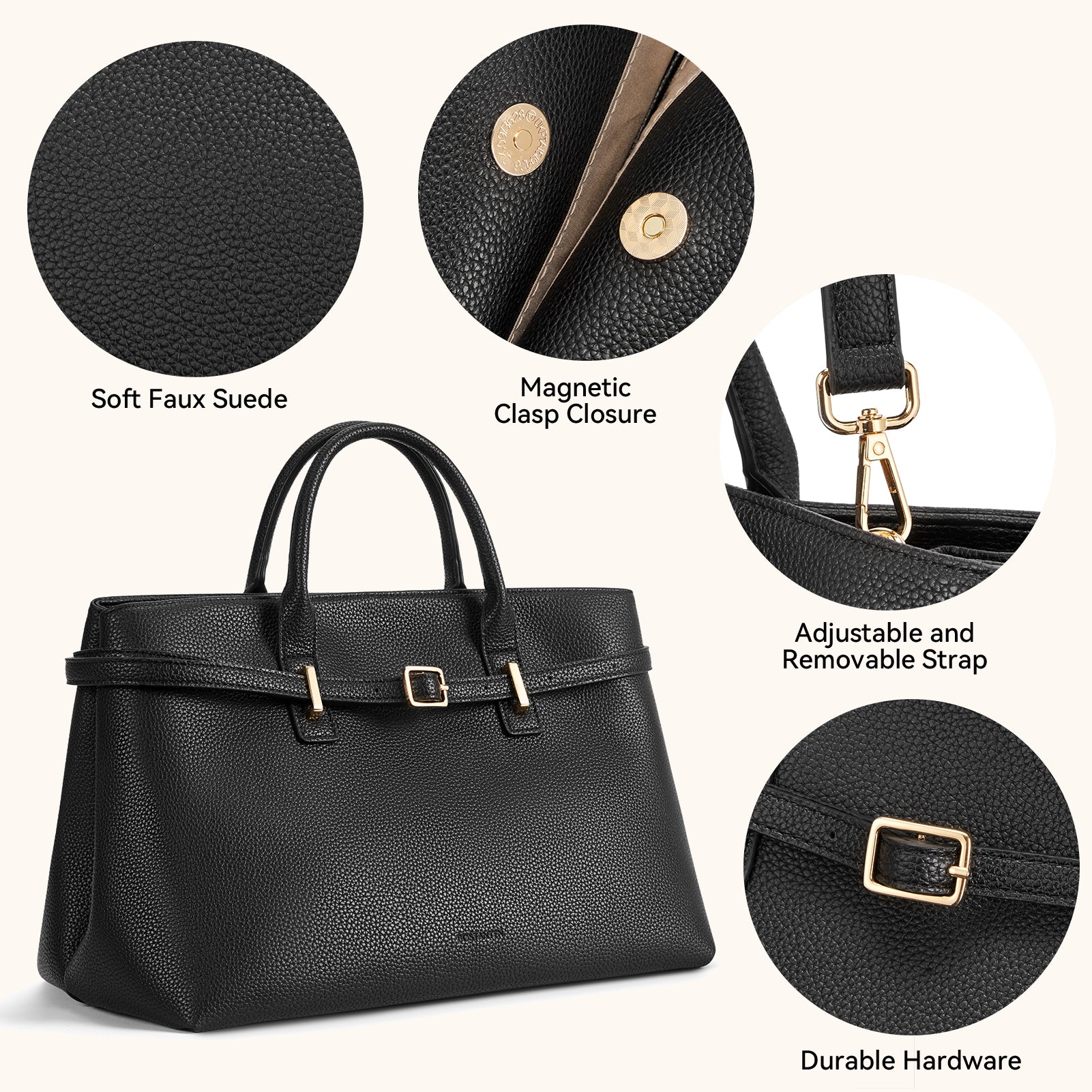 Claire Elegant Suede Top Handle Tote Handbag — DIY-able Outer Belt - Image 19