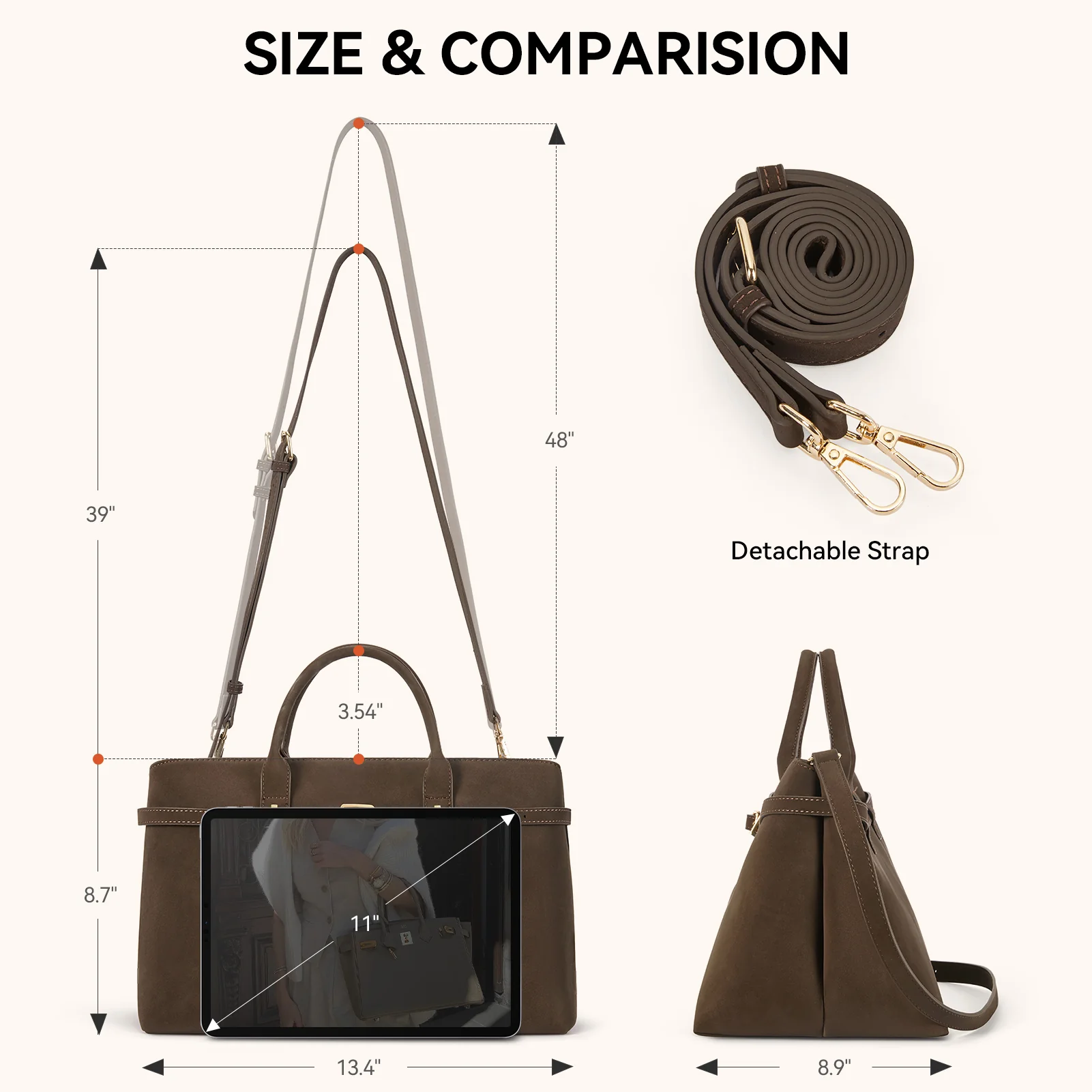 Claire Elegant Suede Top Handle Tote Handbag — DIY-able Outer Belt - Image 4