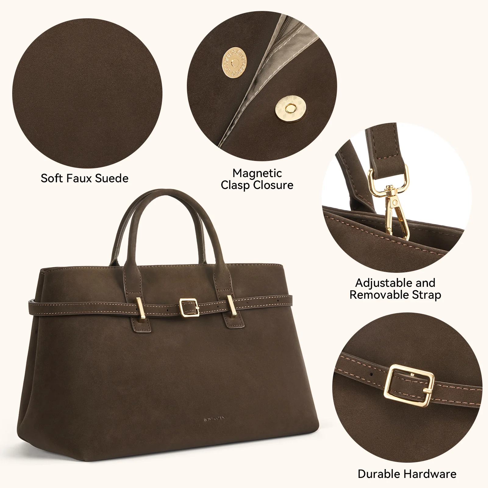 Claire Elegant Suede Top Handle Tote Handbag — DIY-able Outer Belt - Image 5