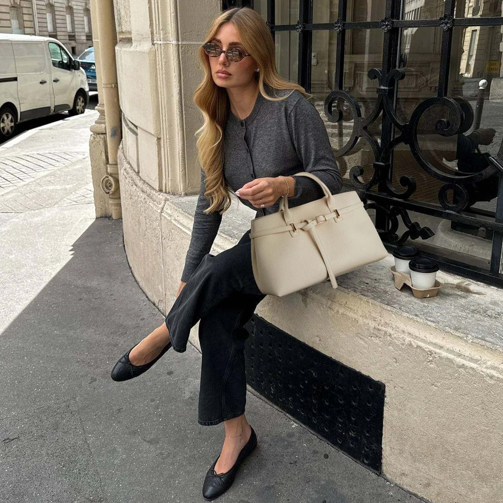 Claire Elegant Suede Top Handle Tote Handbag — DIY-able Outer Belt - Image 9