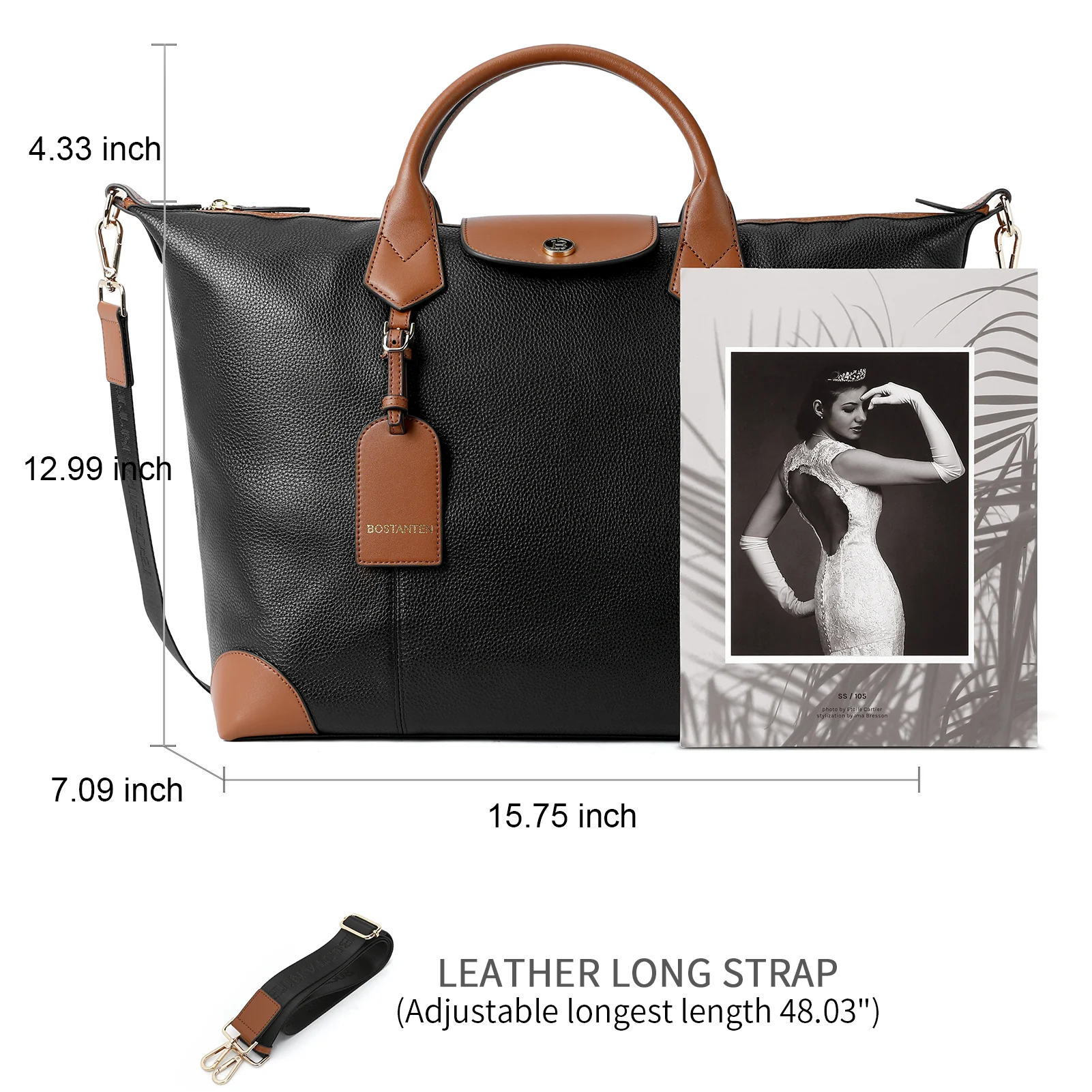 BOSTANTEN Travel Bag for Women Leather Duffle Bag Gym Sports Luggage - Image 6