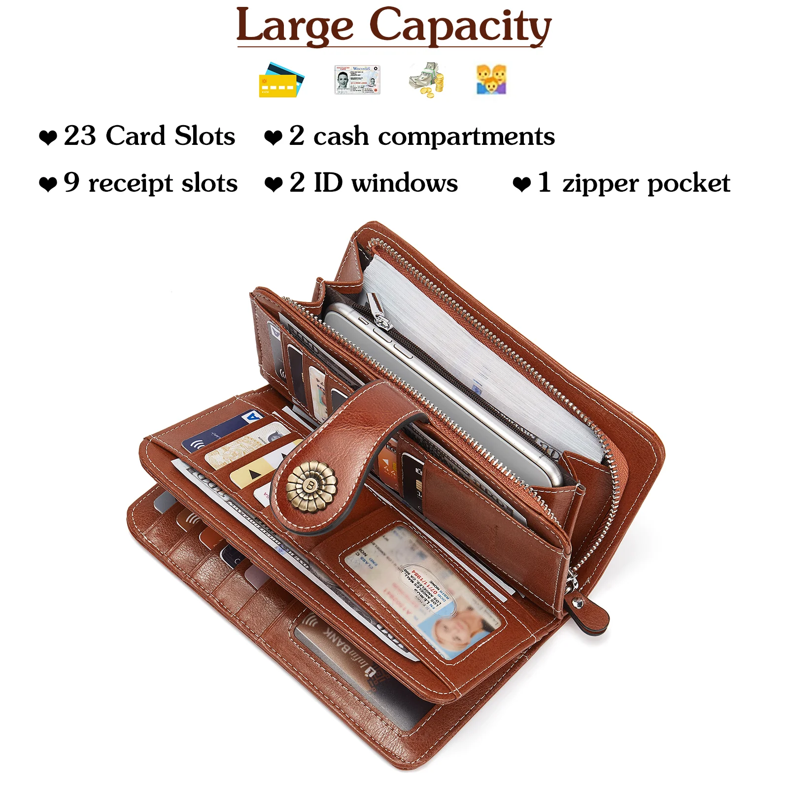 Lomy Big Wallet For Women With Wristlet —  Large Capacity - Image 11