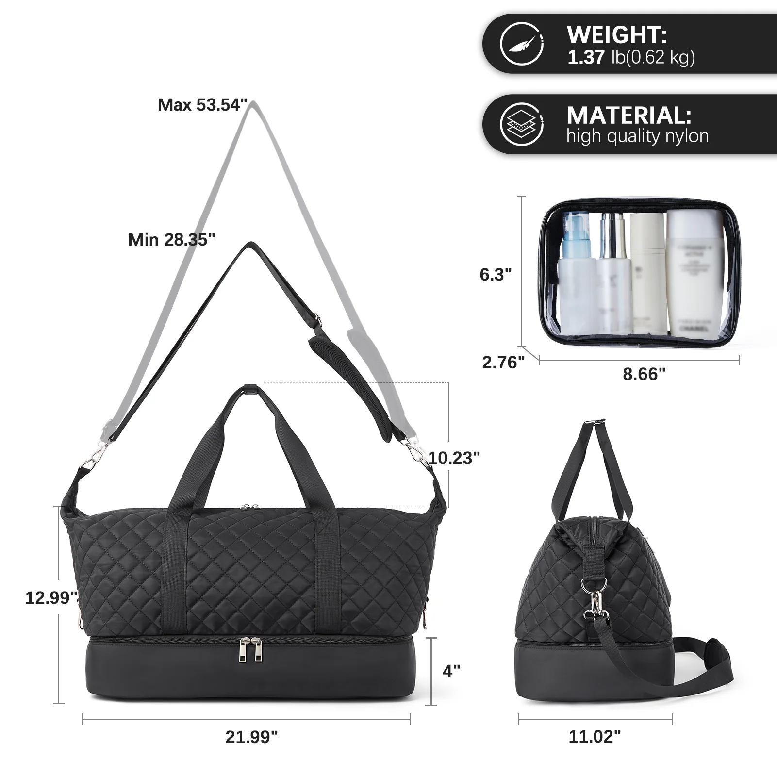 JUDEA Women's Travel Bag with Toiletry Organizer and Shoe Compartment - Image 13