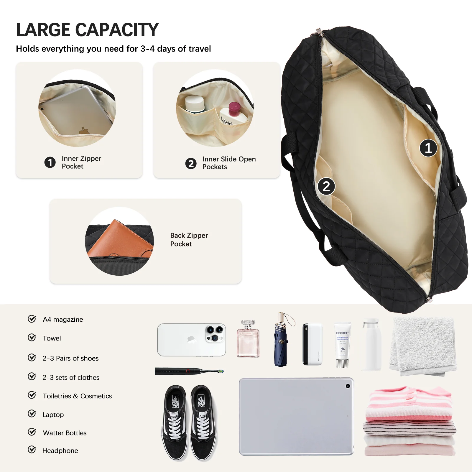 JUDEA Women's Travel Bag with Toiletry Organizer and Shoe Compartment - Image 14