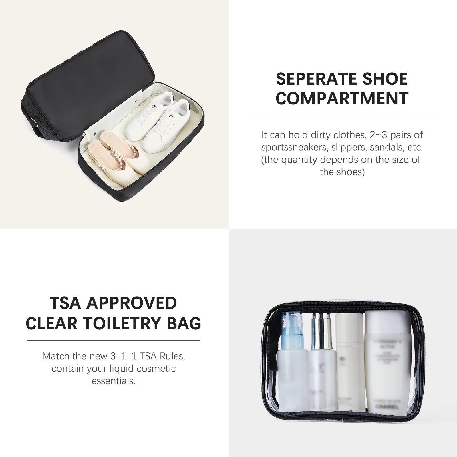 JUDEA Women's Travel Bag with Toiletry Organizer and Shoe Compartment - Image 15