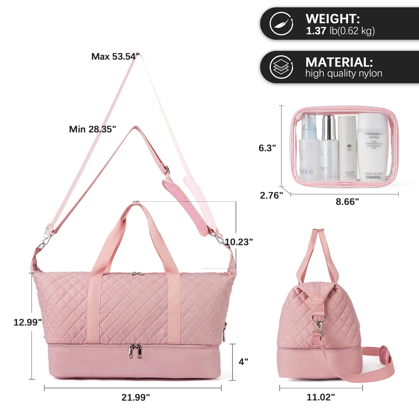 JUDEA Women's Travel Bag with Toiletry Organizer and Shoe Compartment - Image 21