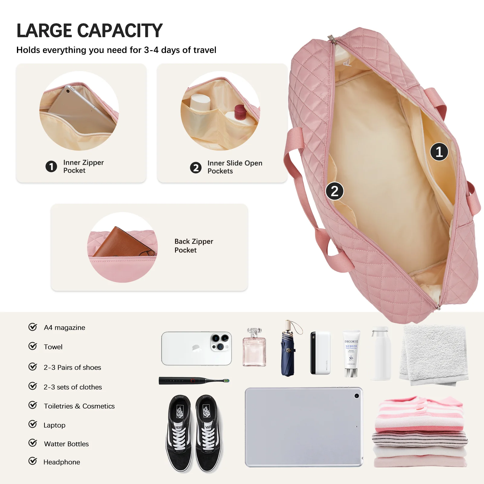 JUDEA Women's Travel Bag with Toiletry Organizer and Shoe Compartment - Image 22